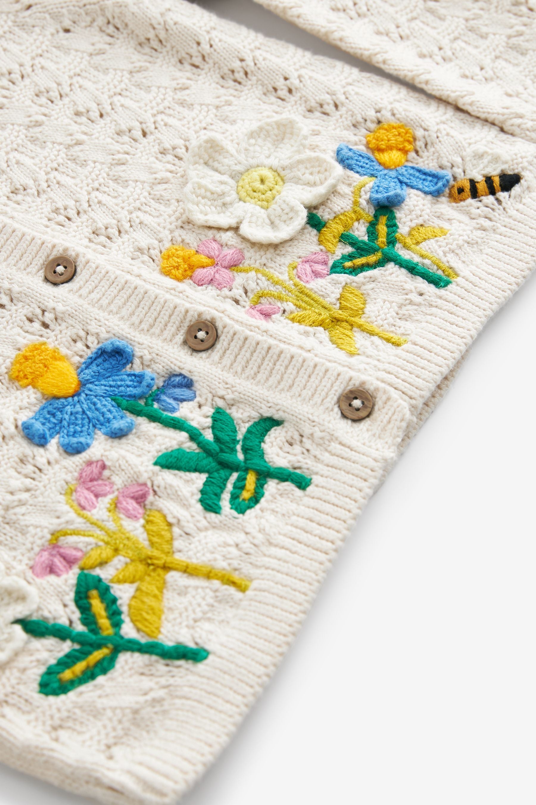 Ecru Marl Flower Cardigan (3mths-7yrs)