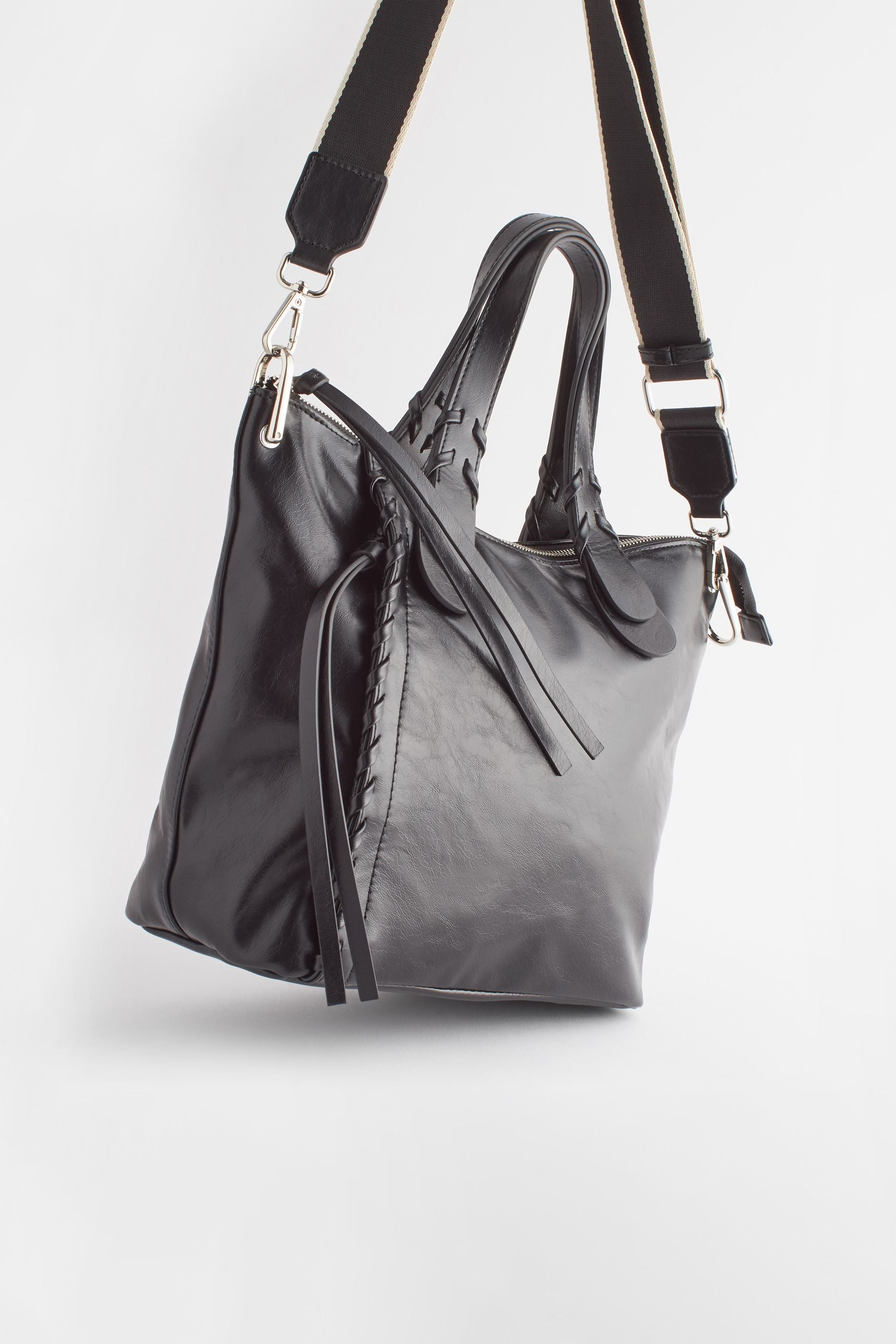 Black Webbing Strap Handheld Shopper Bag