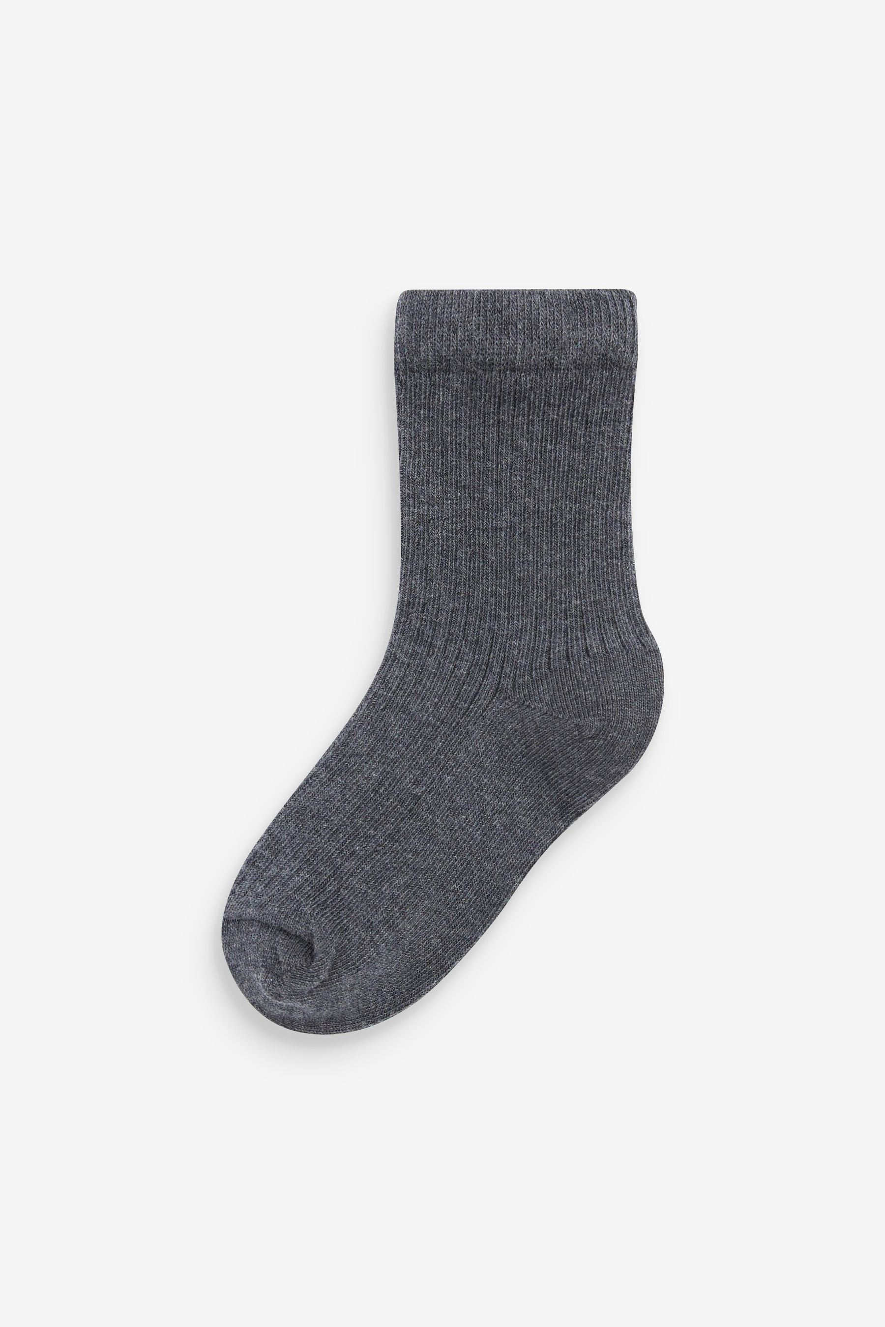 Khaki Green/Grey Cotton Rich Fine Rib Socks 7 Pack