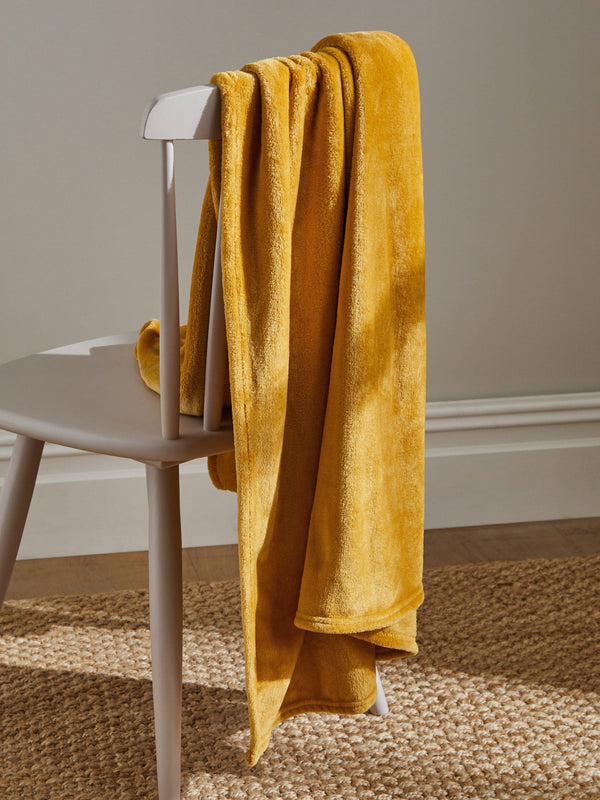 Ochre Yellow Plush Fleece Throw