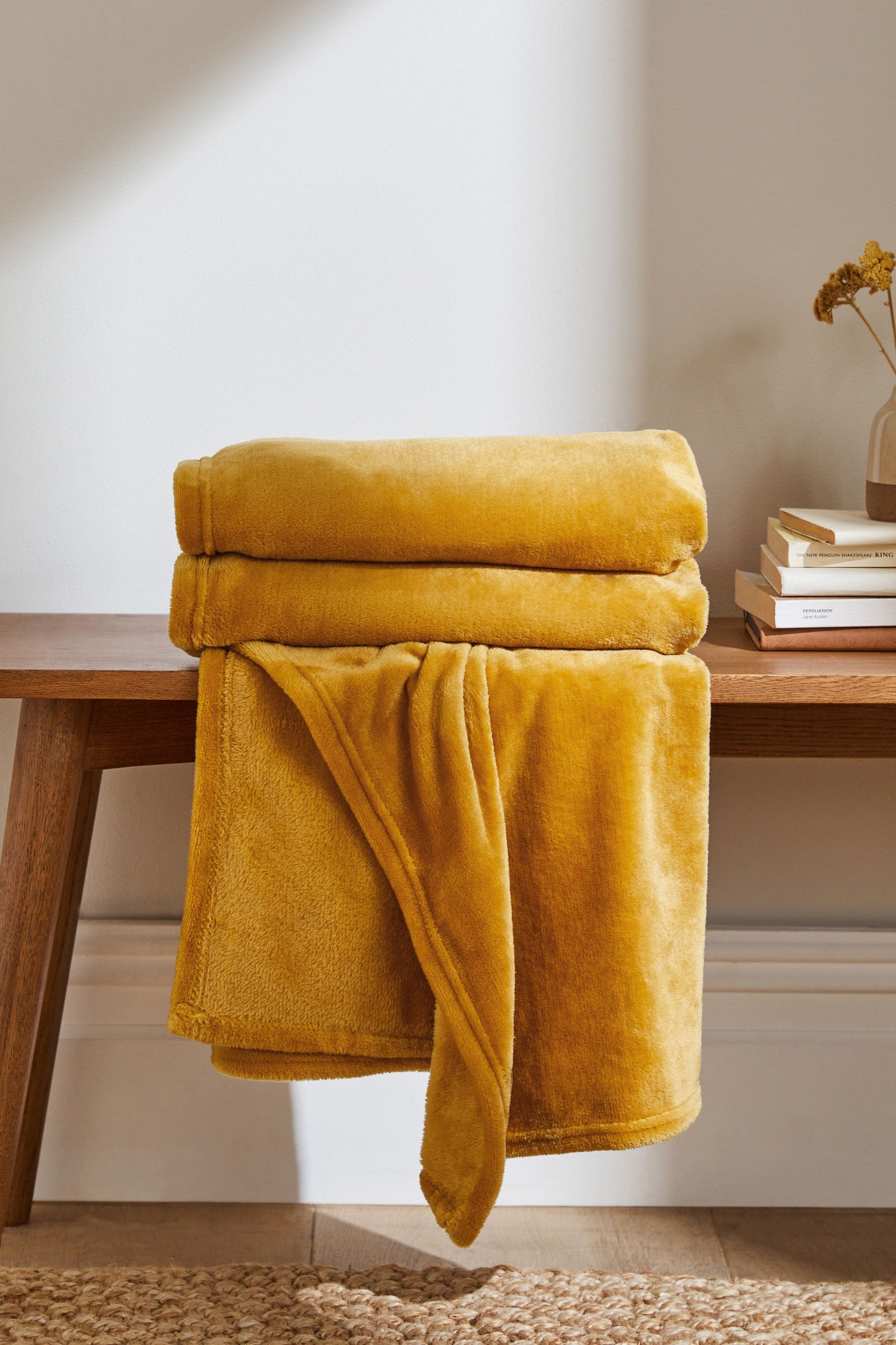 Ochre Yellow Plush Fleece Throw