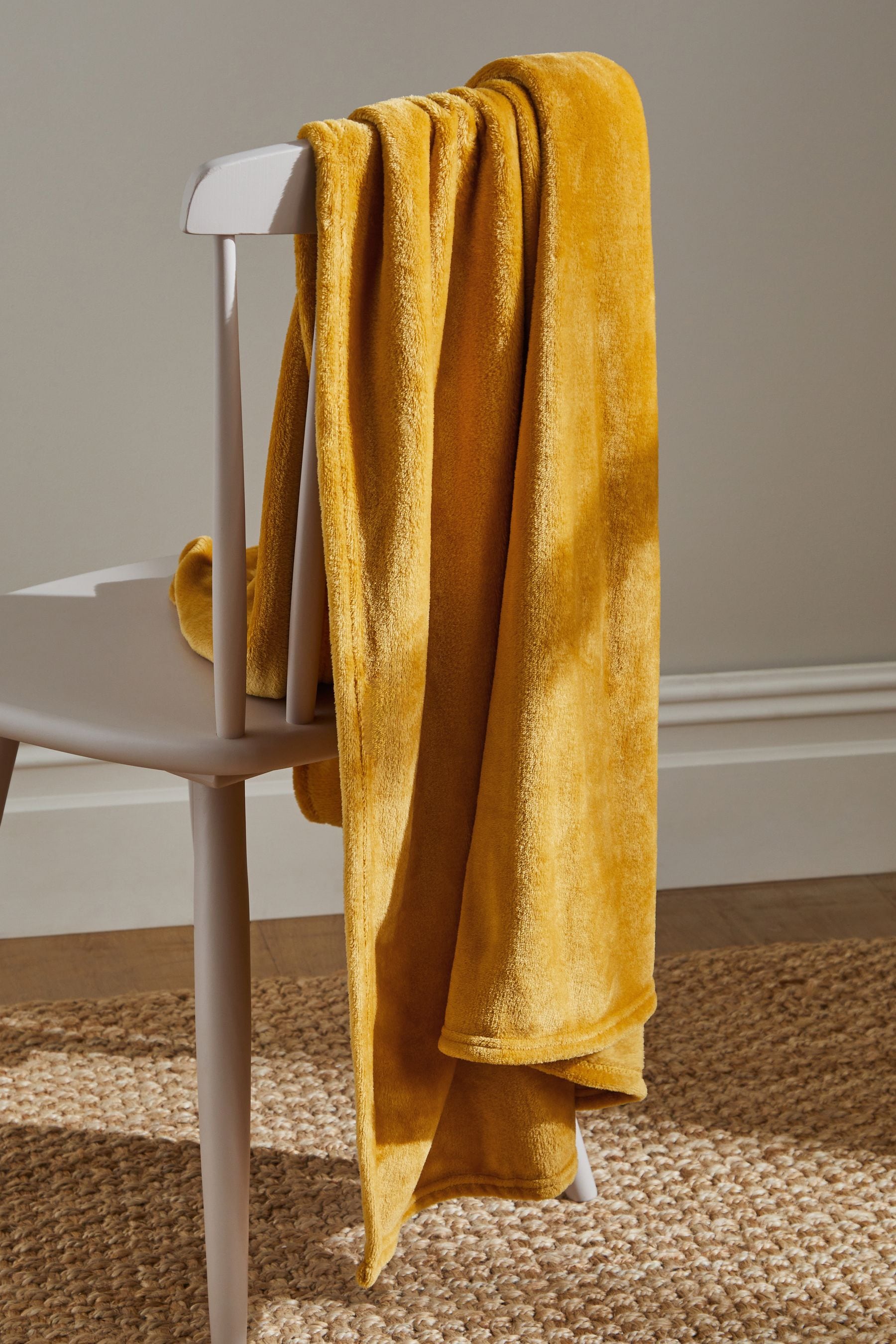 Ochre Yellow Plush Fleece Throw