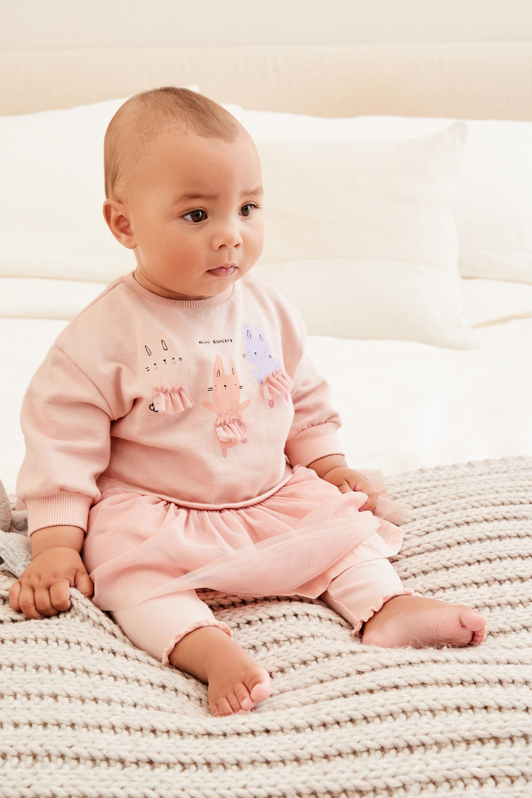 Pink Bunny Baby Tutu Sweatshirt And Leggings 2 Piece Set