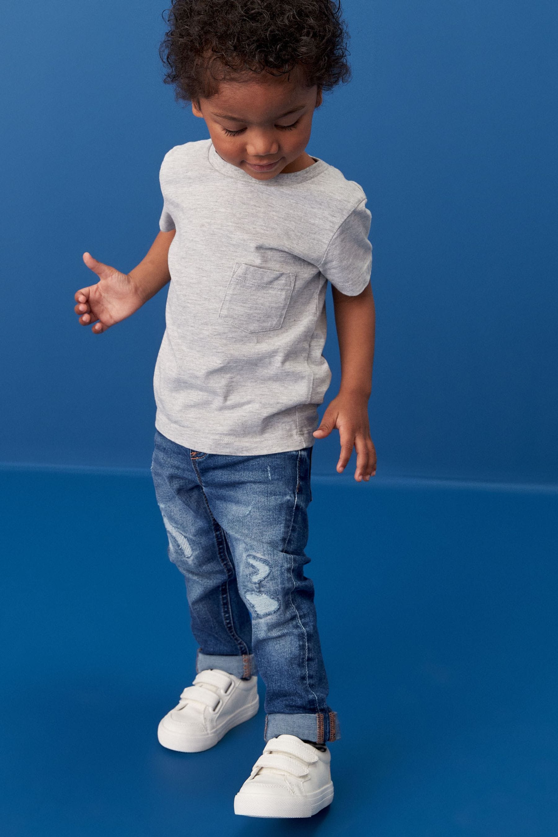 Mid Blue Denim 100% Cotton Distressed Jeans (3mths-7yrs)