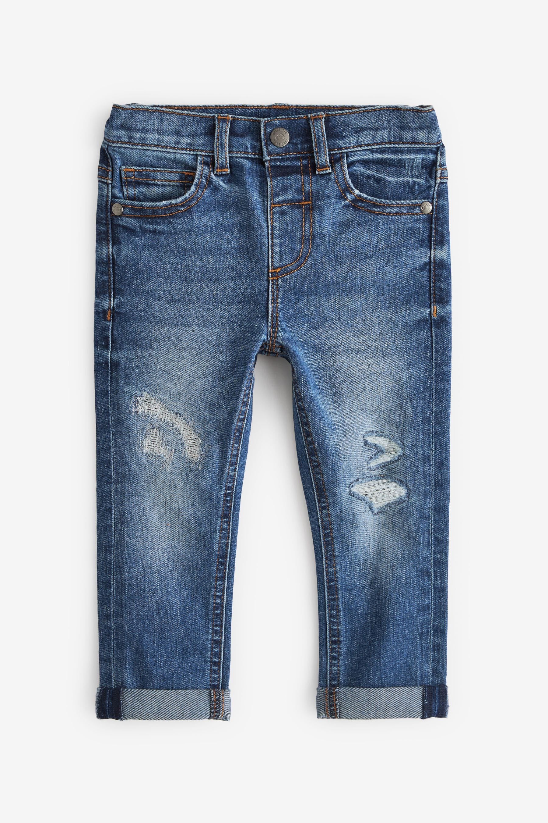 Mid Blue Denim 100% Cotton Distressed Jeans (3mths-7yrs)