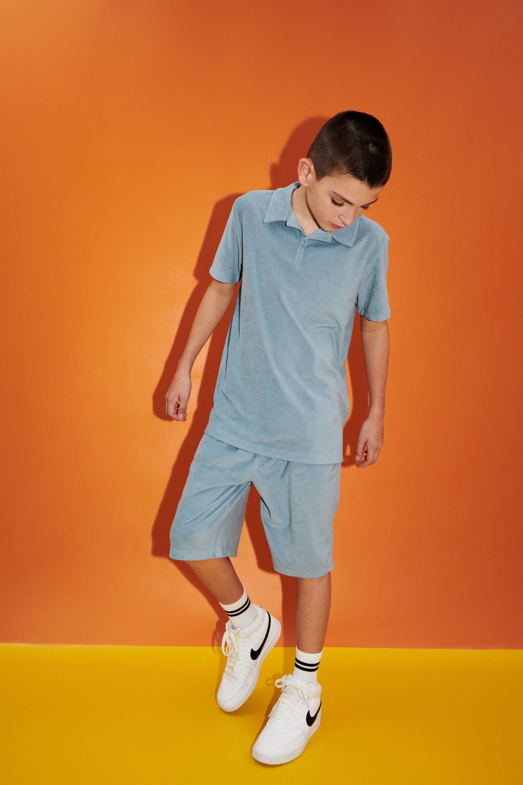 Mineral Blue Towelling Short Sleeve Shirt and Shorts Set (3-16yrs)