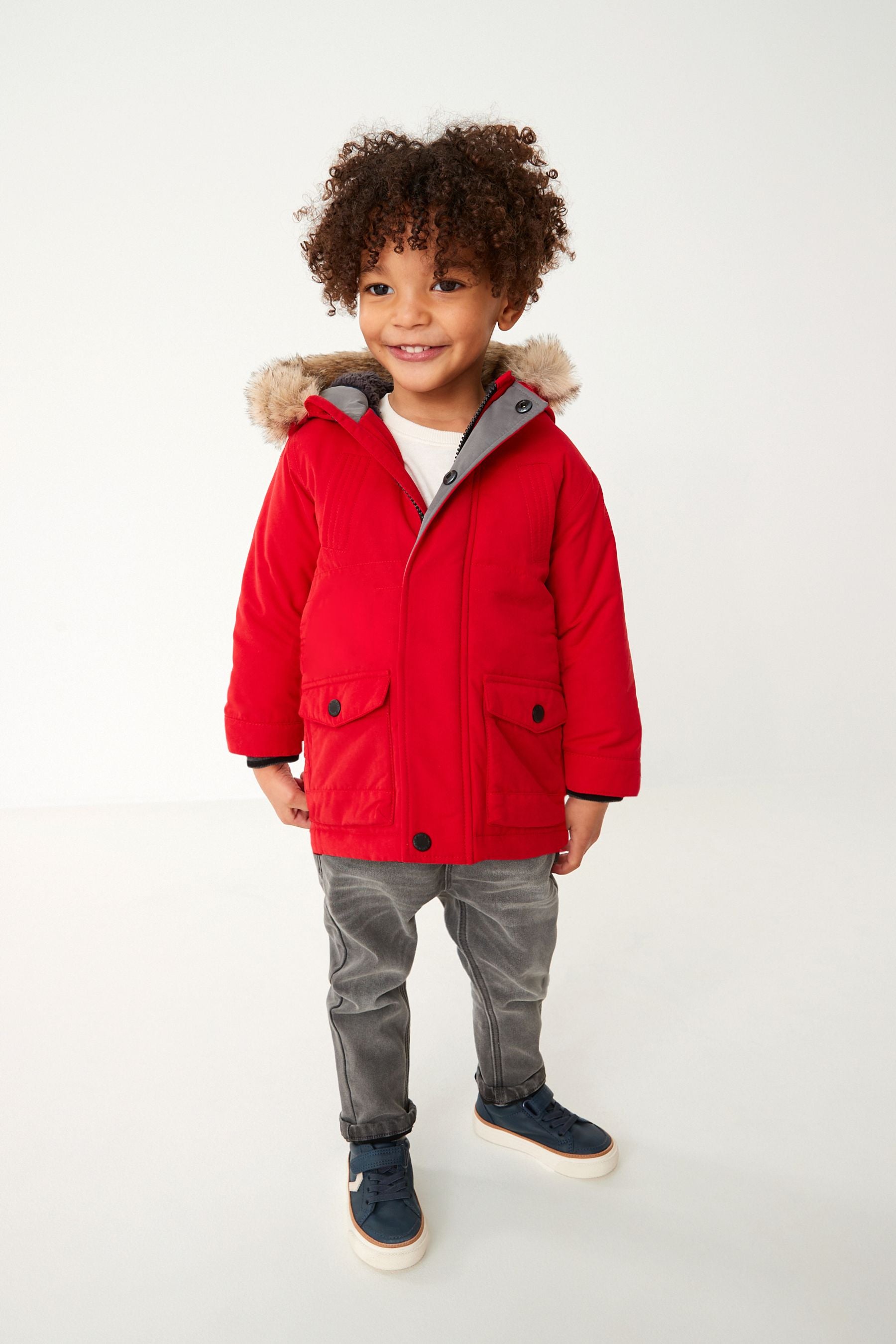 Red Shower Resistant Faux Fur Parka Coat (3mths-7yrs)