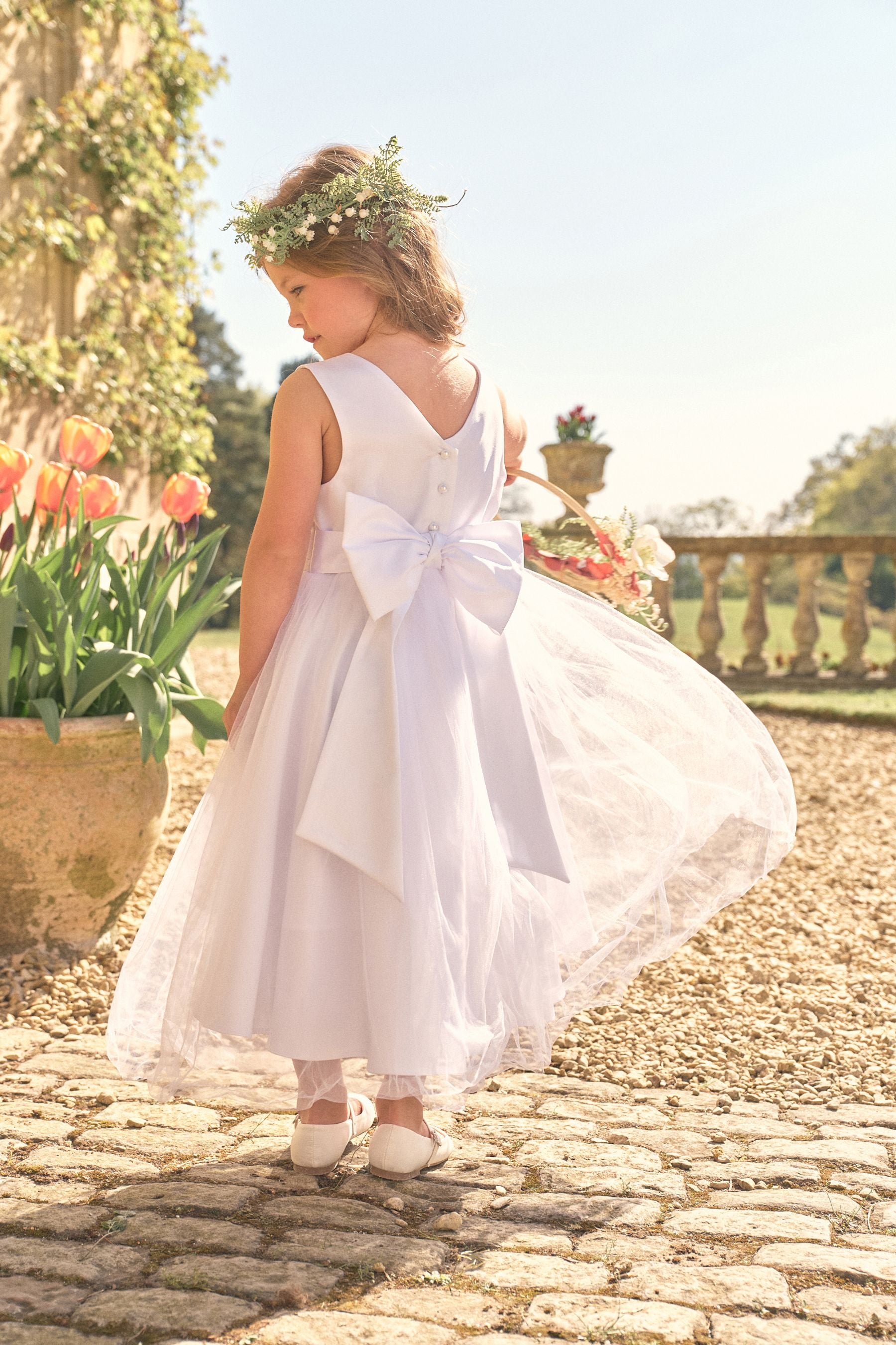 Ecru White Flower Girl Bow Dress (3mths-16yrs)