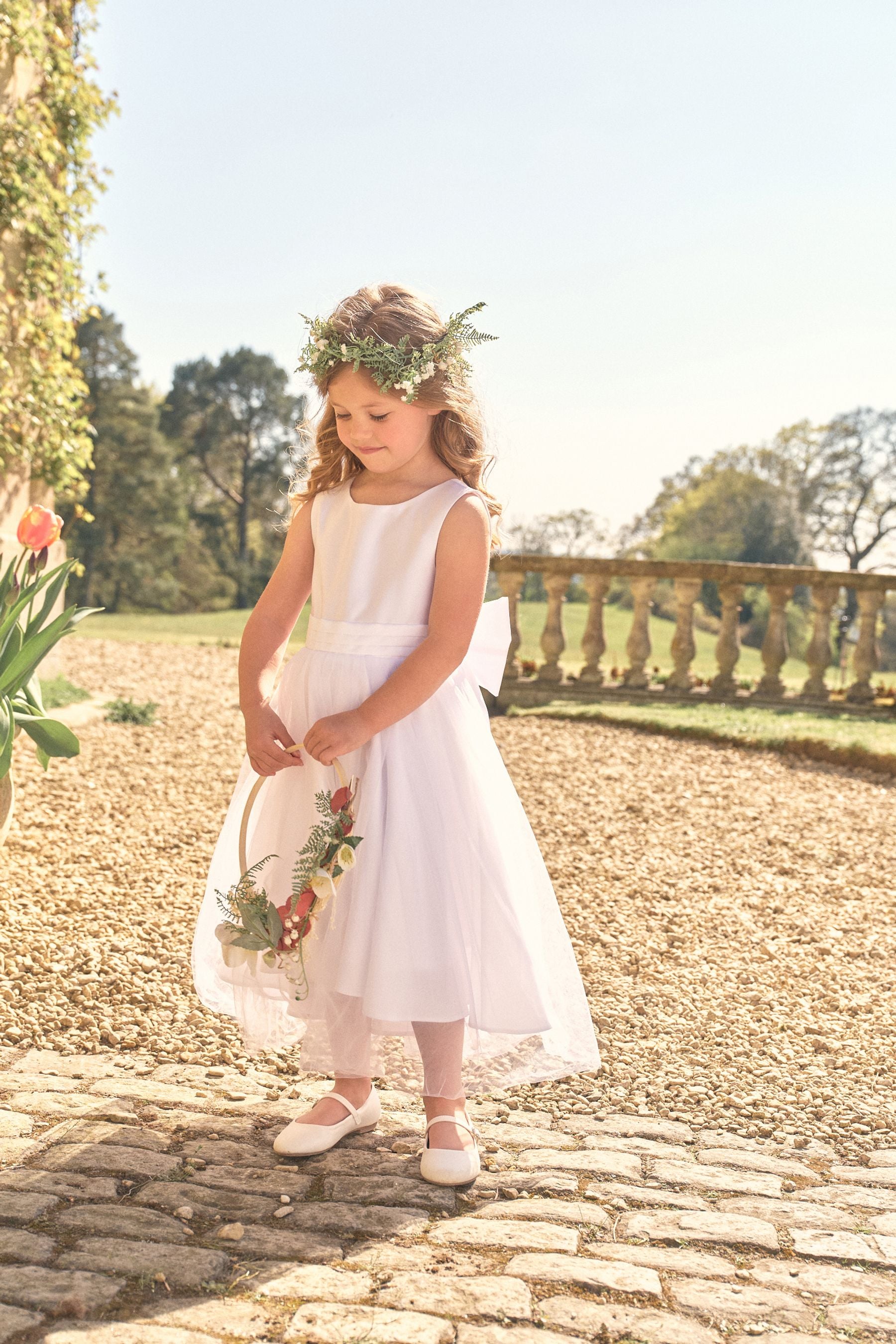 Ecru White Flower Girl Bow Dress (3mths-16yrs)