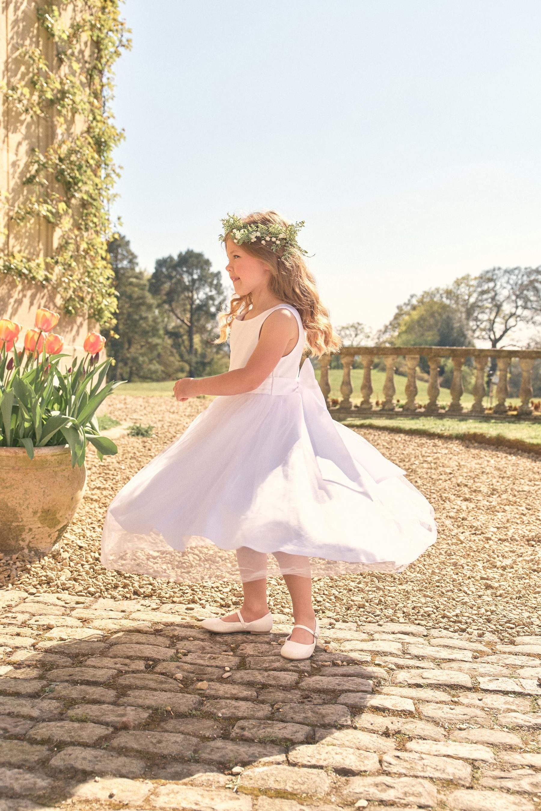 Ecru White Flower Girl Bow Dress (3mths-16yrs)