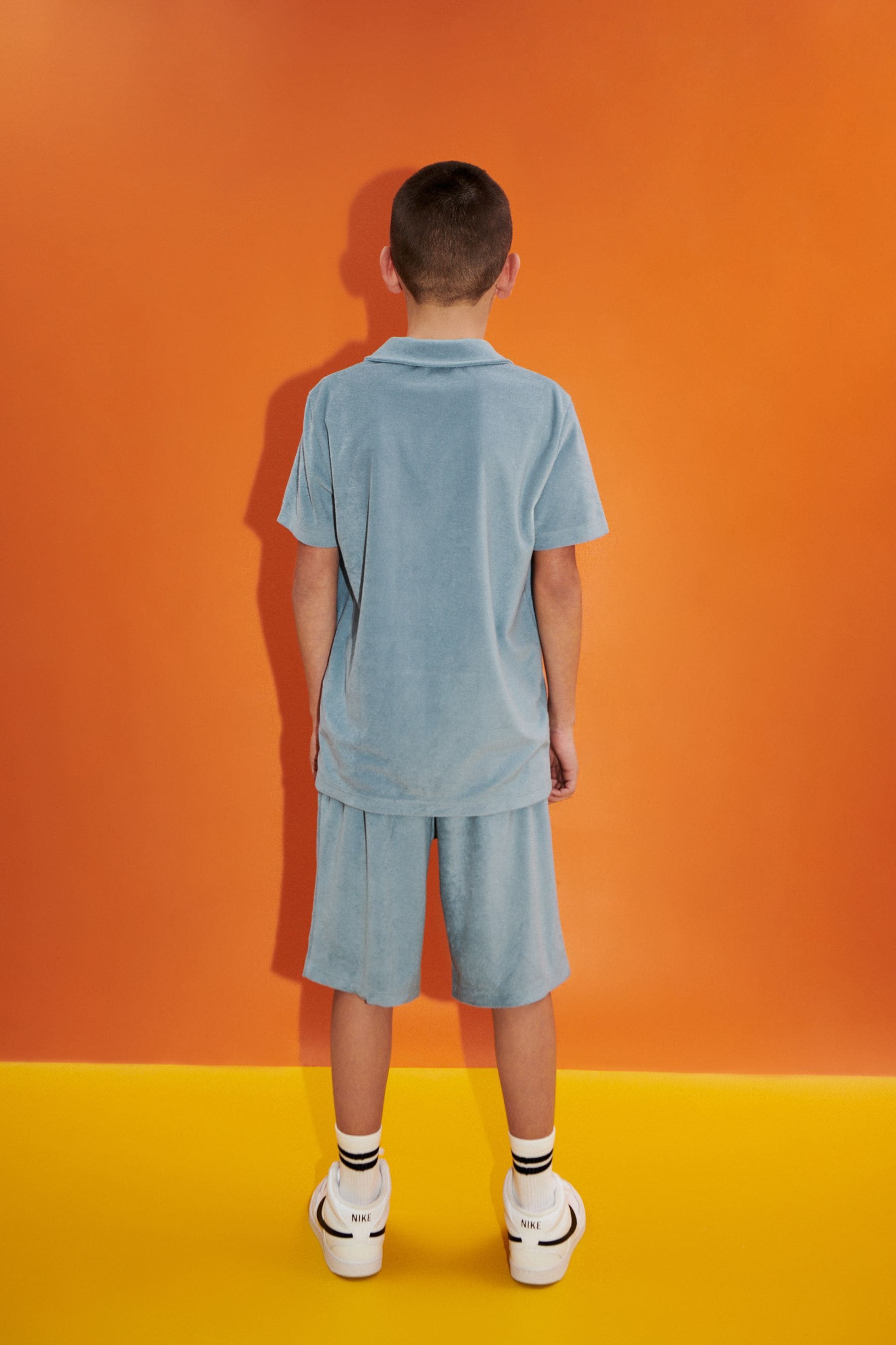 Mineral Blue Towelling Short Sleeve Shirt and Shorts Set (3-16yrs)