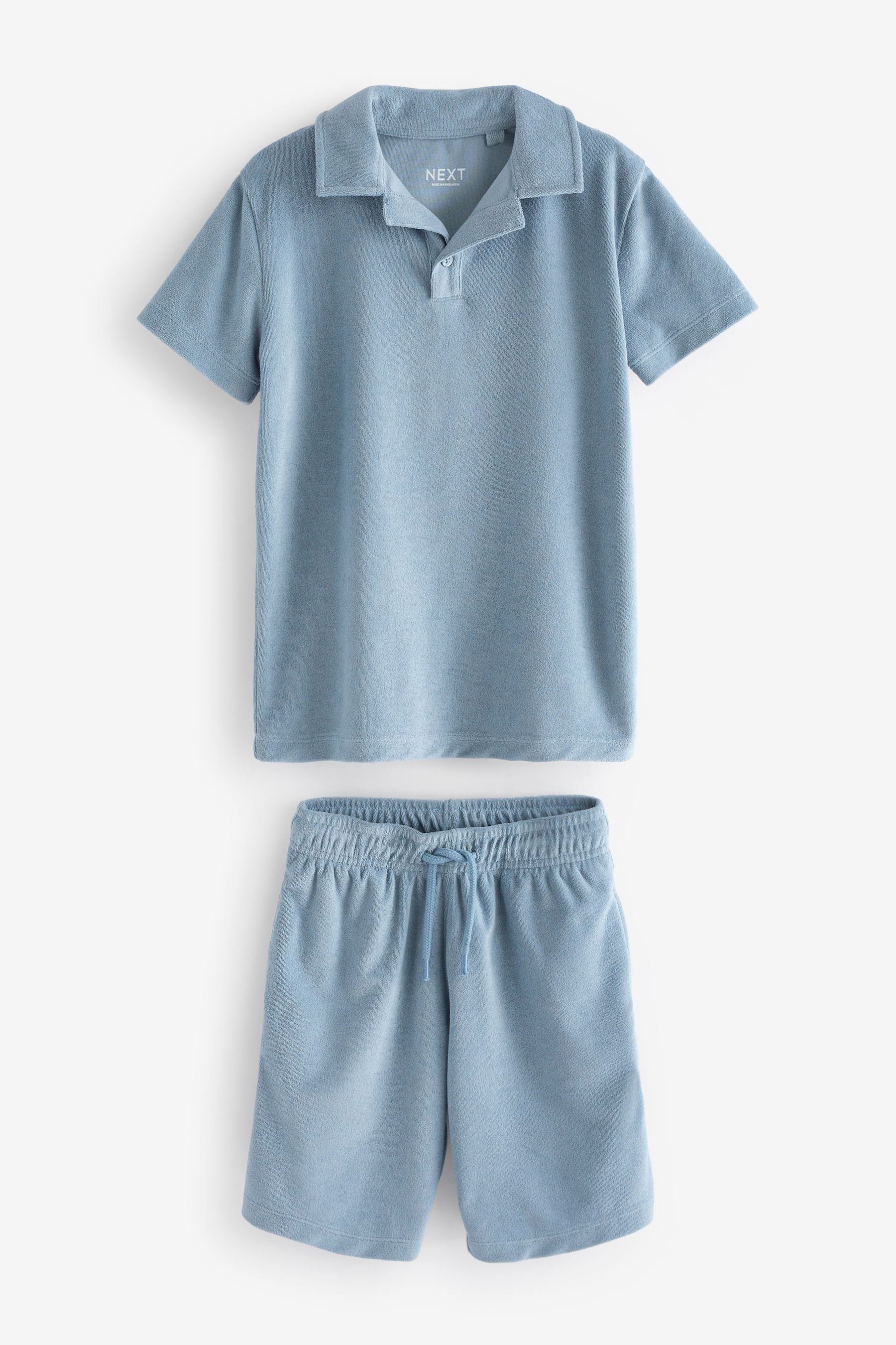 Mineral Blue Towelling Short Sleeve Shirt and Shorts Set (3-16yrs)