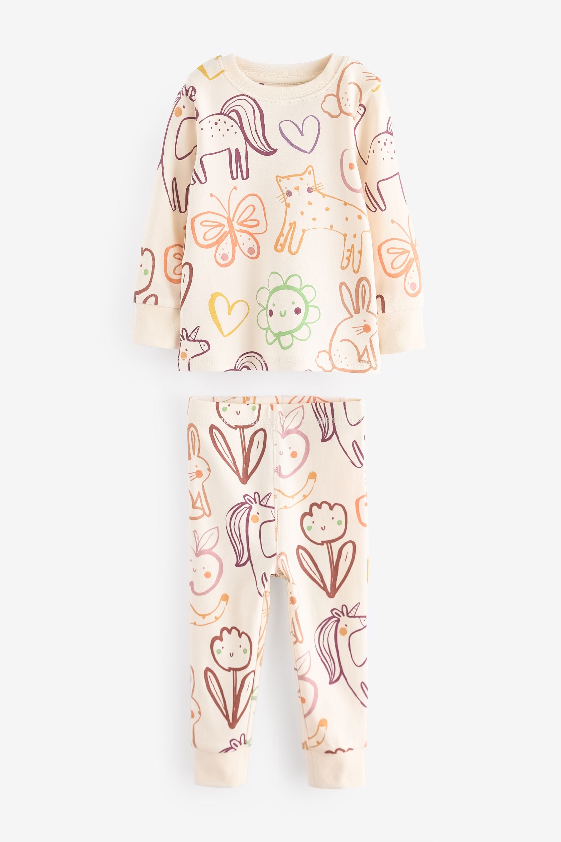 Neutral Character 3 Pack 100% Cotton Printed Snuggle Pyjamas (9mths-12yrs)