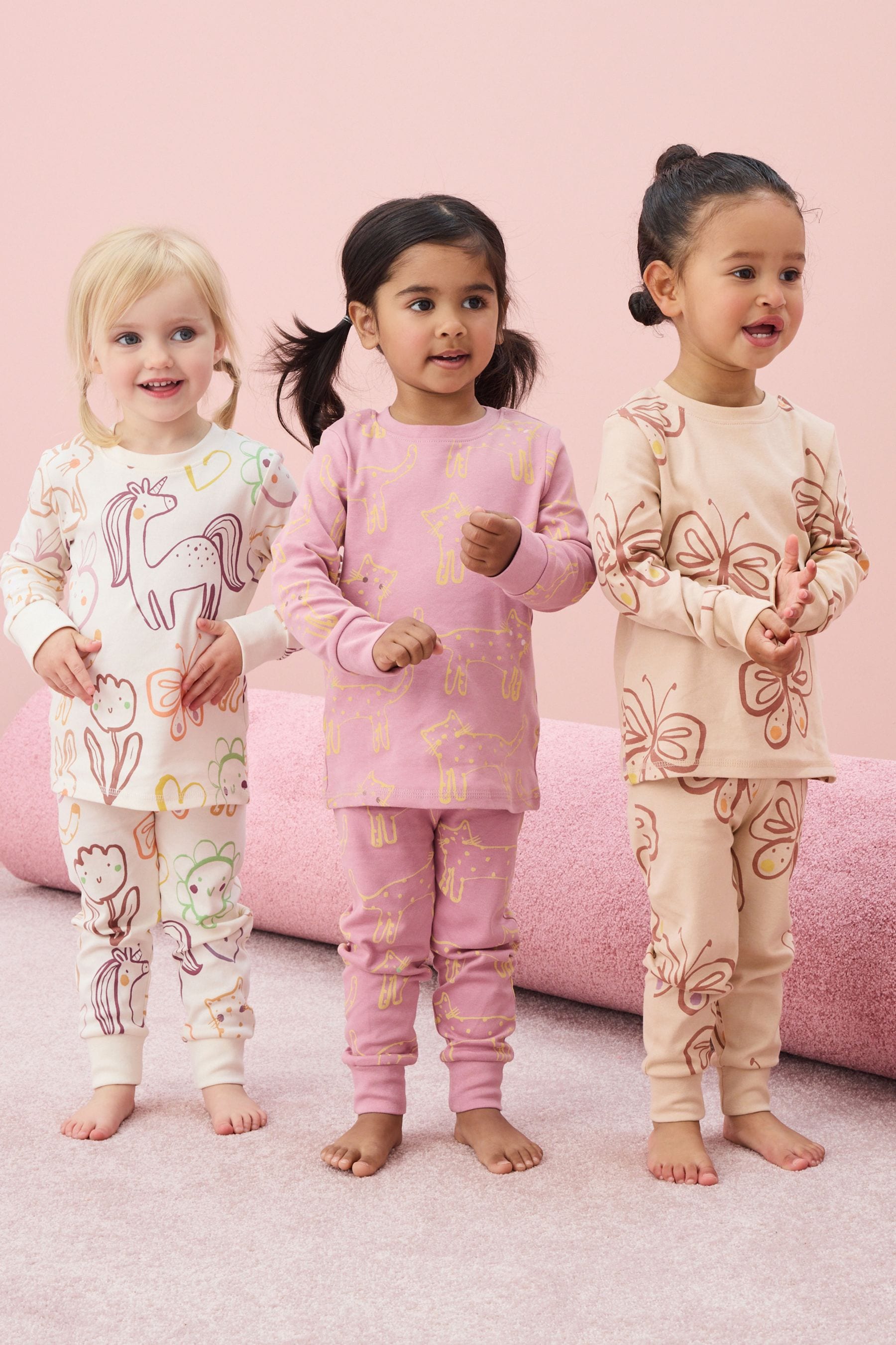 Neutral Character 3 Pack 100% Cotton Printed Snuggle Pyjamas (9mths-12yrs)