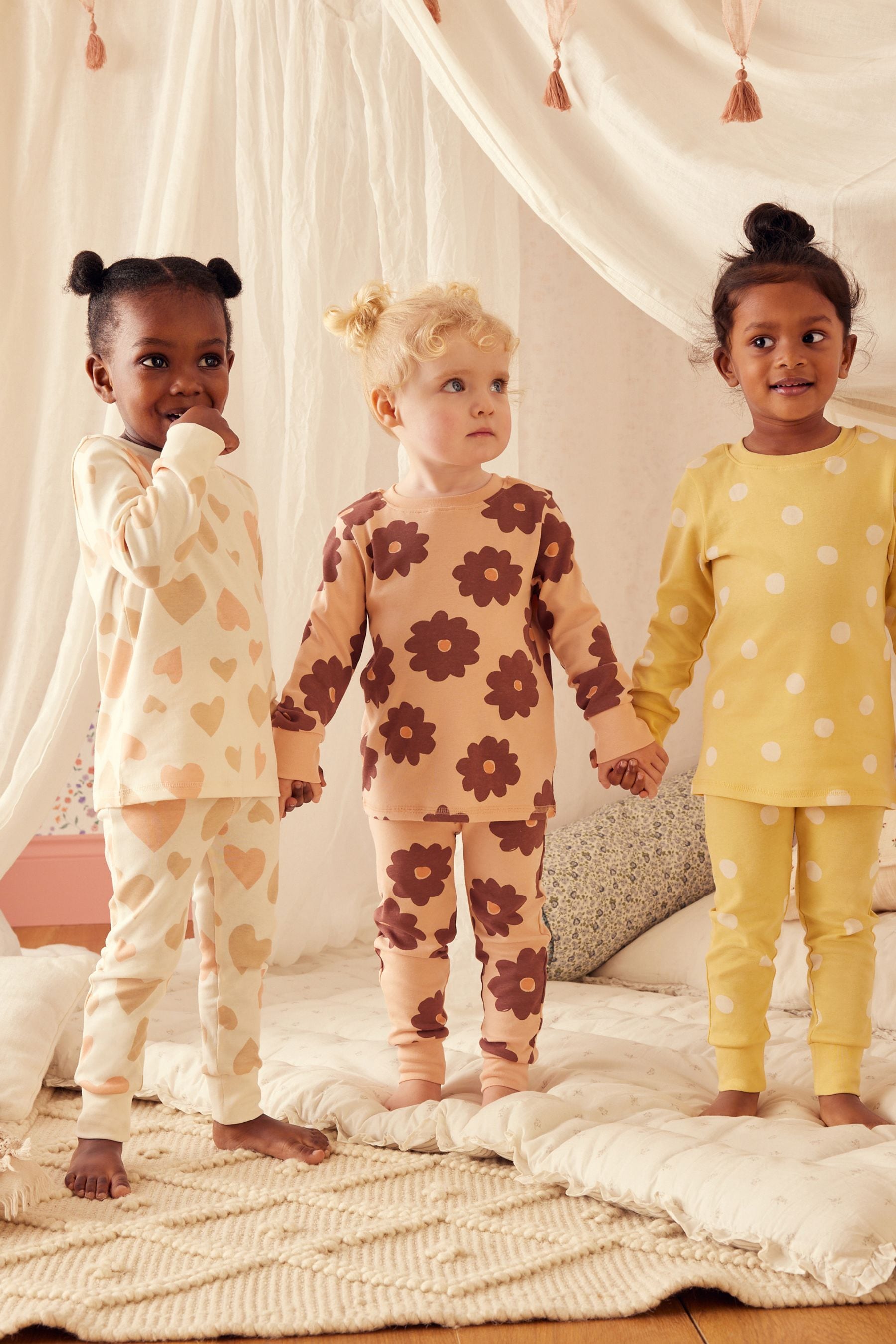 Neutral/Yellow 3 Pack 100% Cotton Snuggle Pyjamas (9mths-12yrs)