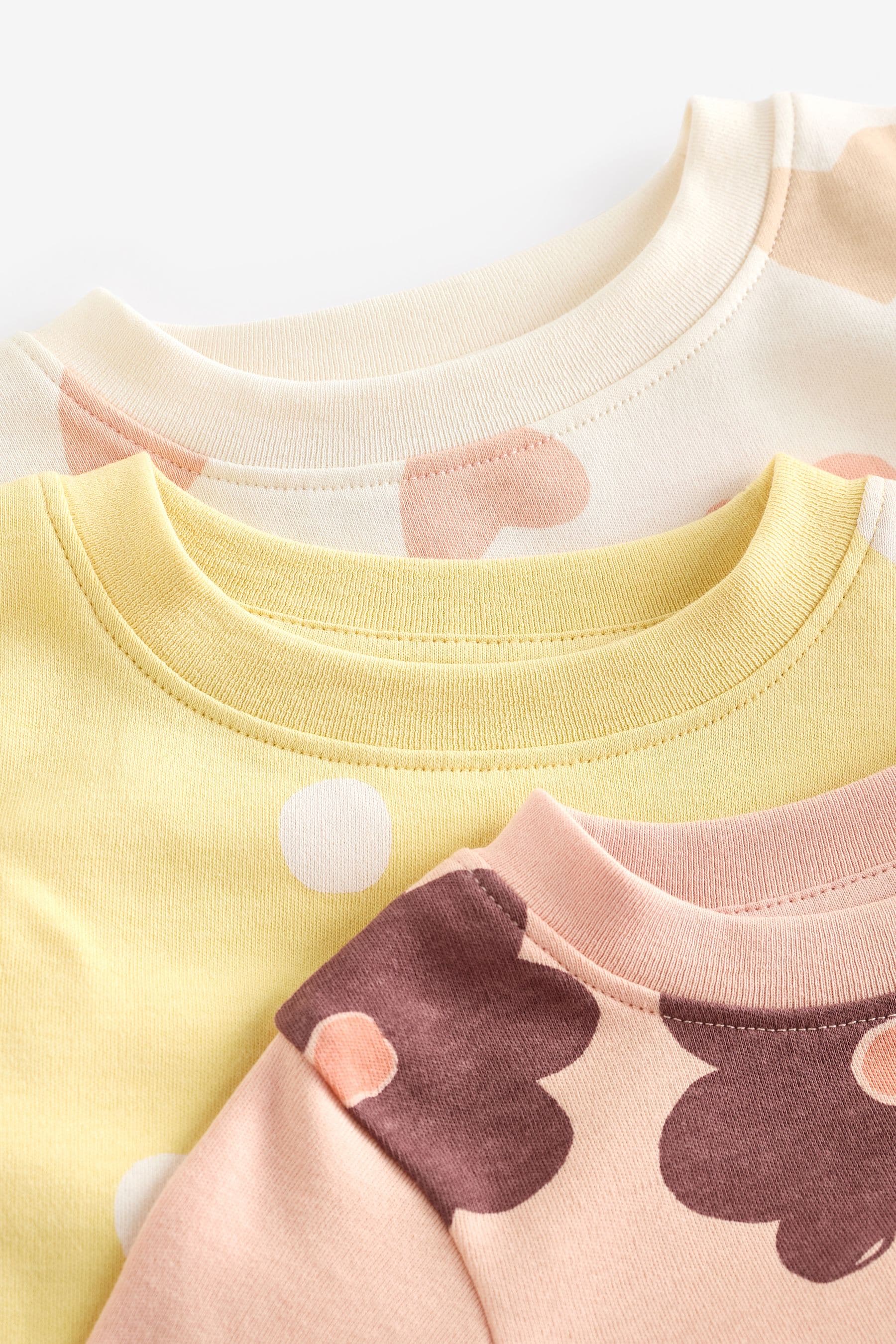 Neutral/Yellow 3 Pack 100% Cotton Snuggle Pyjamas (9mths-12yrs)