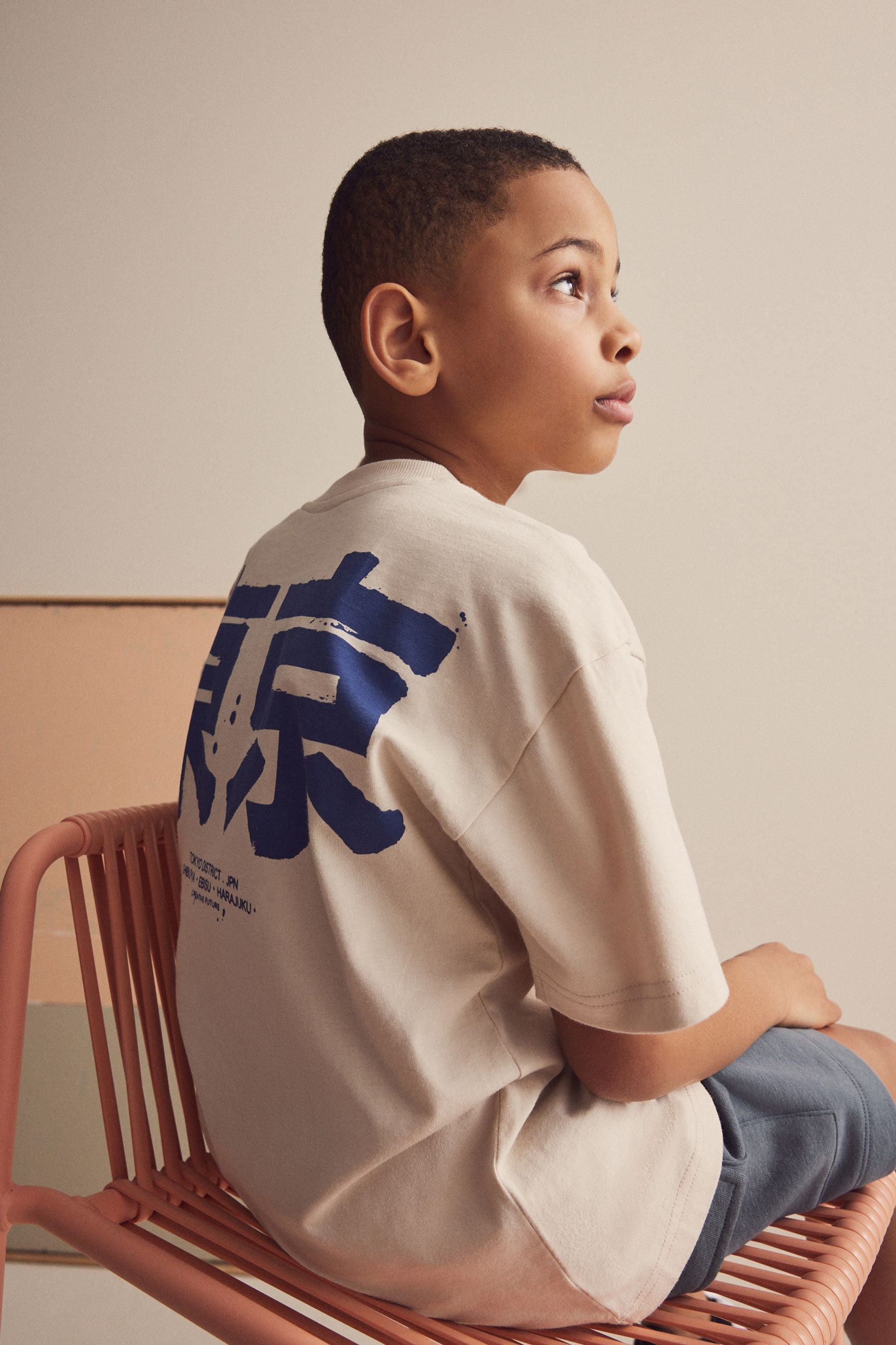 Natural Tokyo Back Print Oversized Fit Short Sleeve Graphic T-Shirt (3-16yrs)