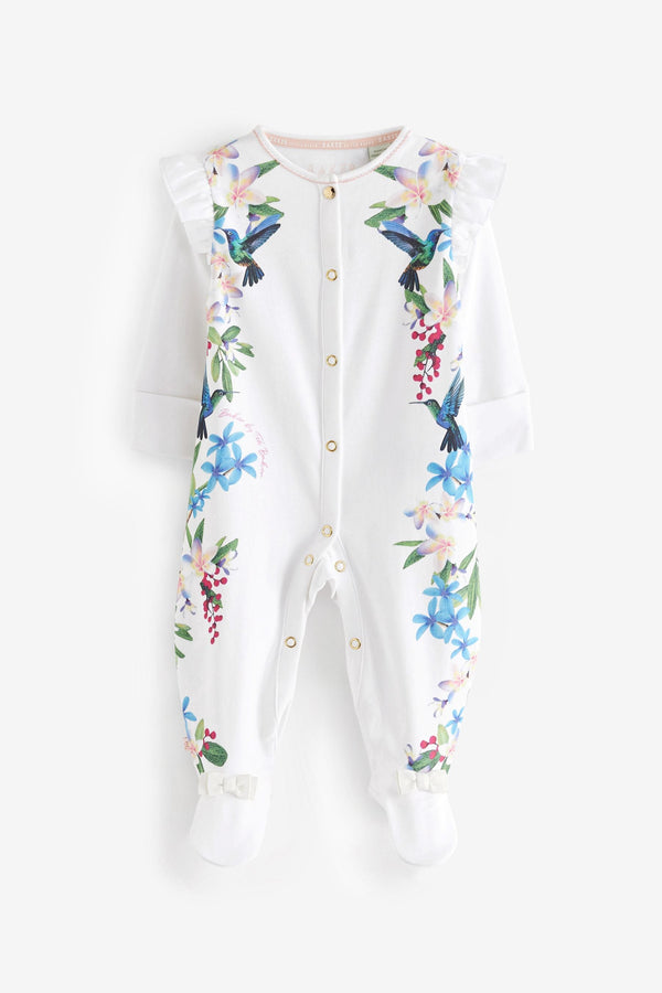 Baker by Ted Baker Mirror Floral White Sleepsuit And Hat Set