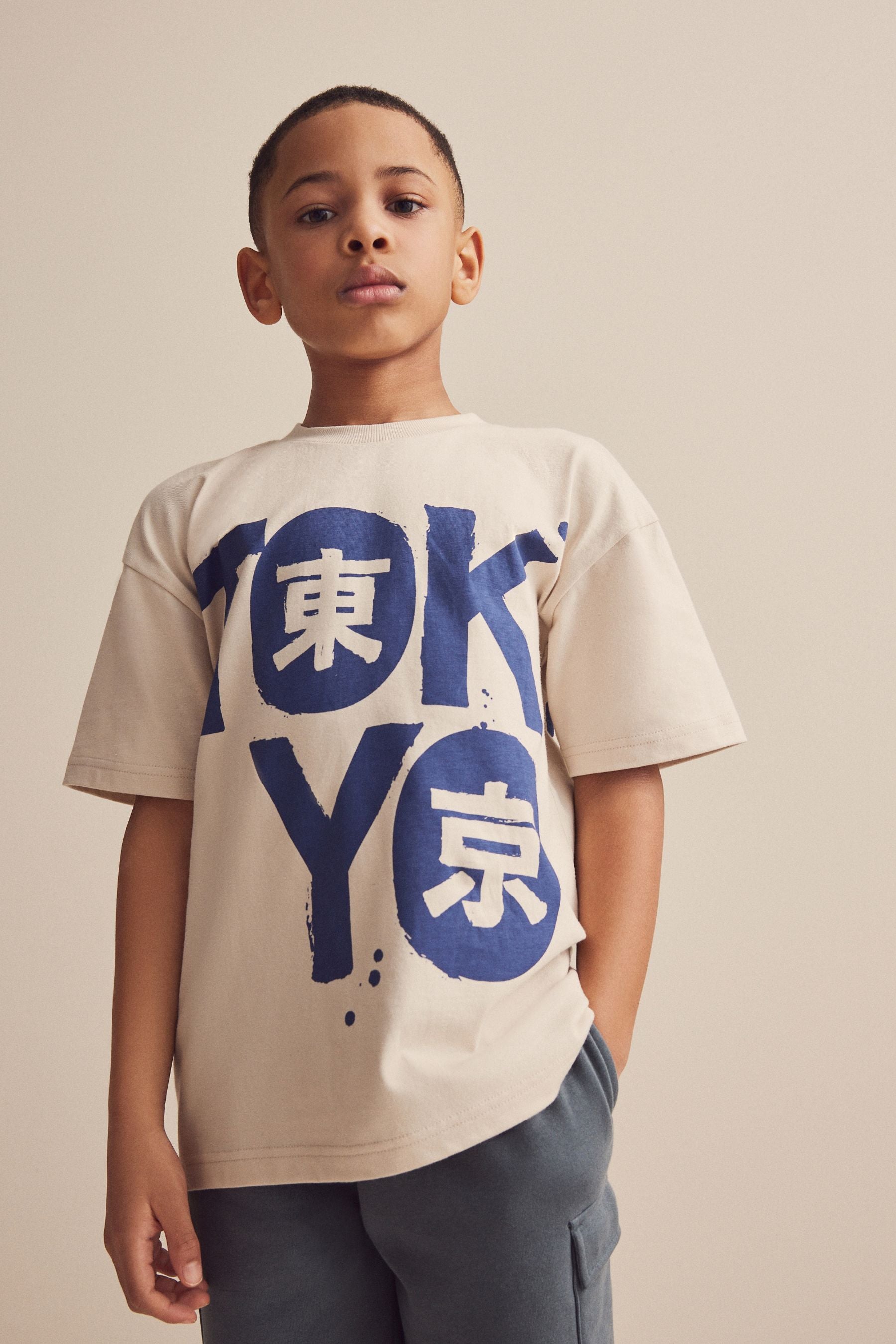 Natural Tokyo Back Print Oversized Fit Short Sleeve Graphic T-Shirt (3-16yrs)