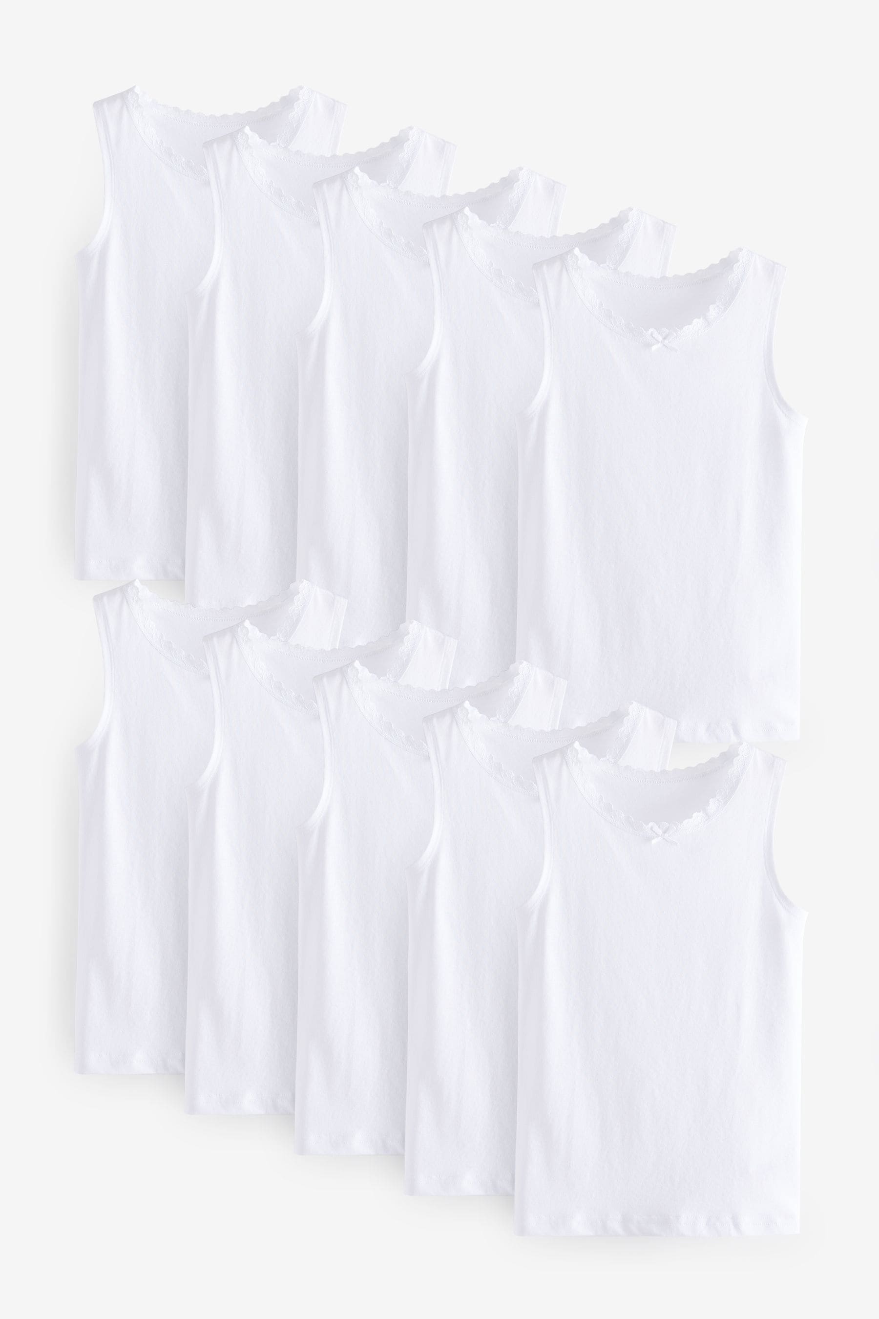 White Lace Trim Vest 10 Pack (1.5-16yrs)