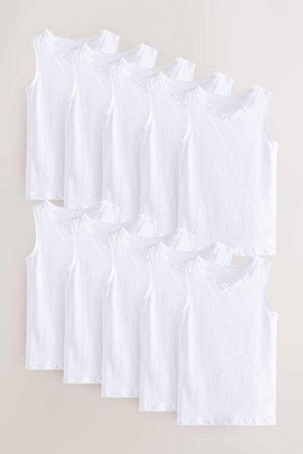 White 10 Pack Lace Trim Vest (1.5-16yrs)