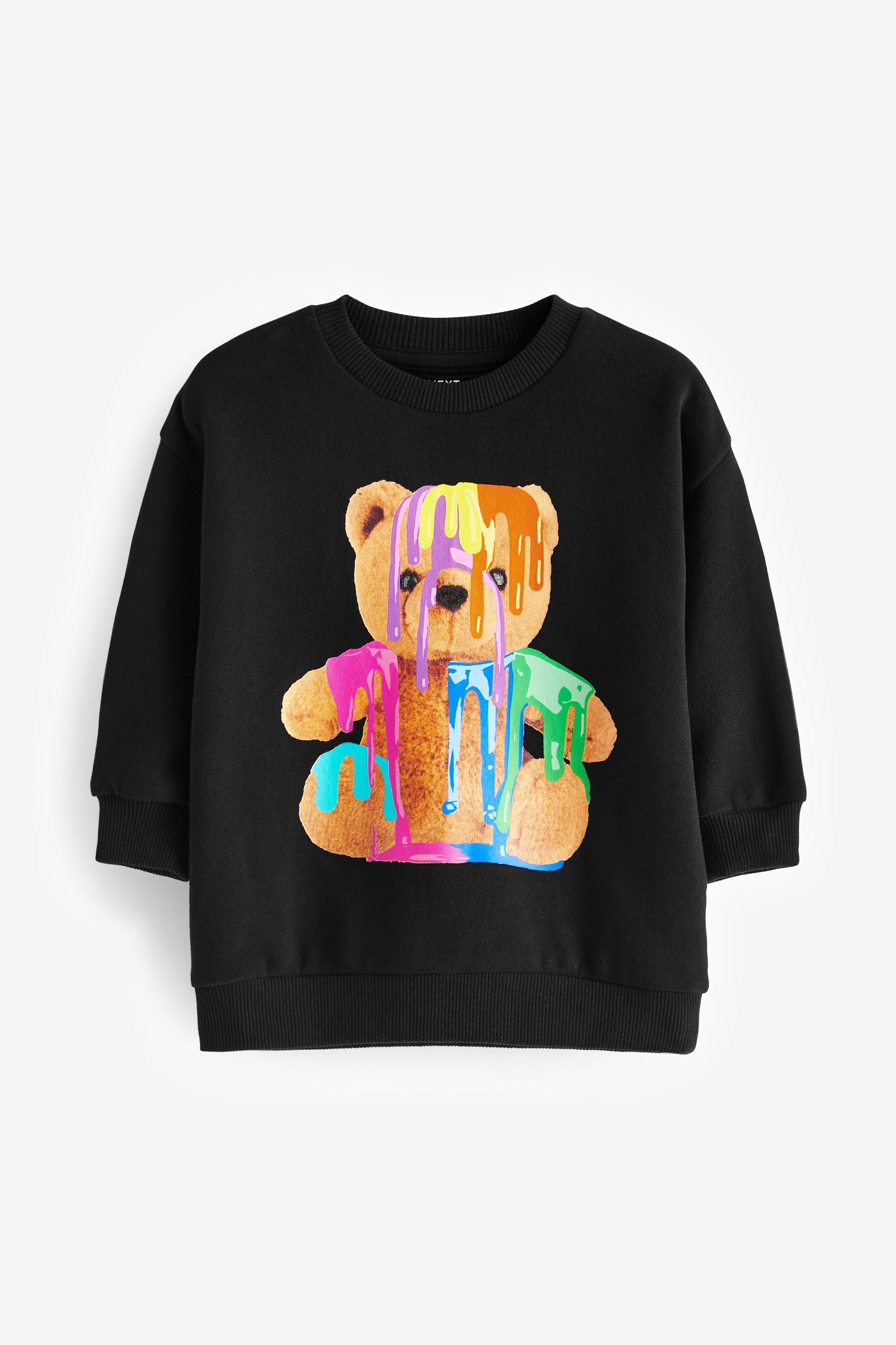 Black Drippy Bear Character Crew Neck Sweatshirt (3mths-7yrs)