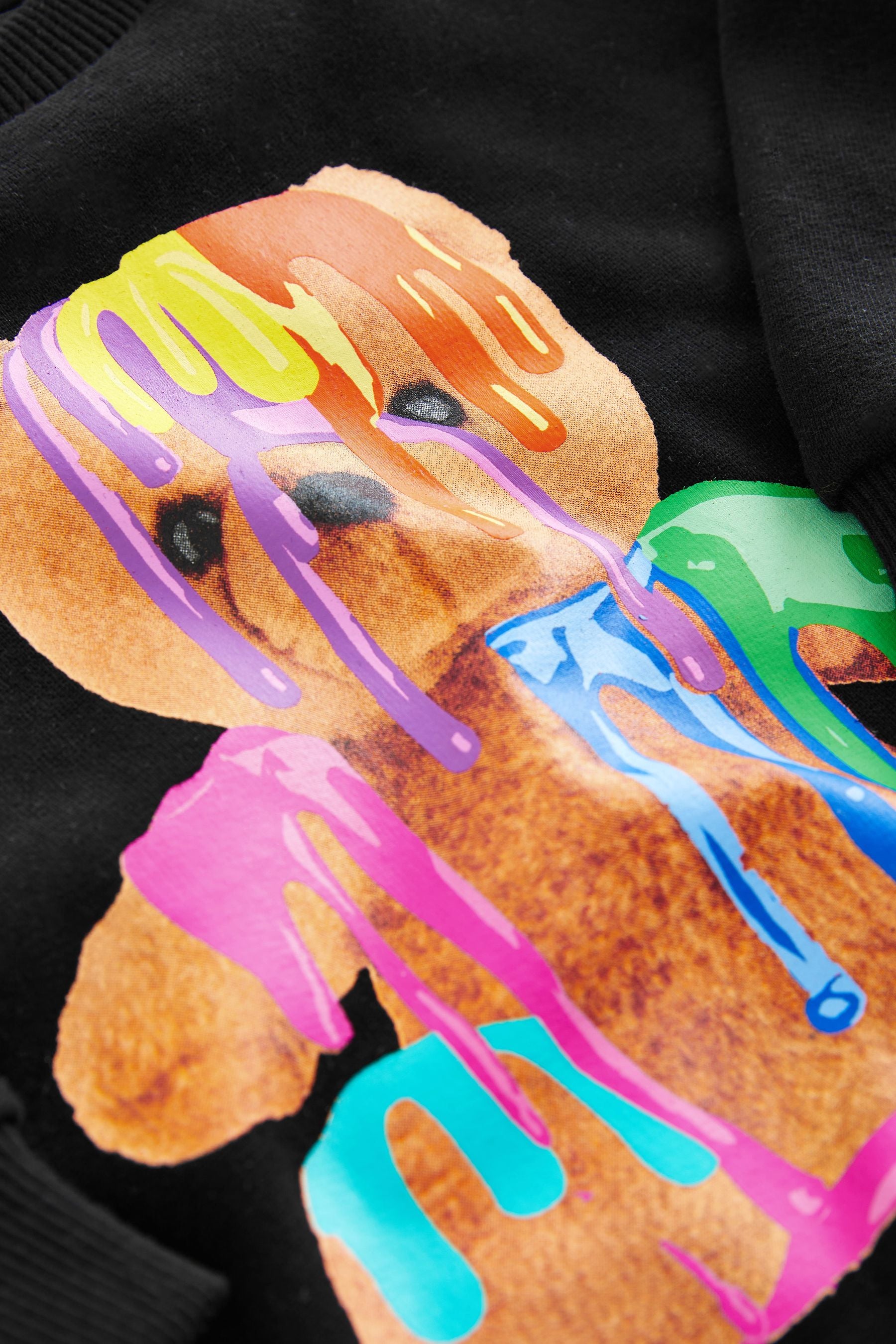 Black Drippy Bear Character Crew Neck Sweatshirt (3mths-7yrs)