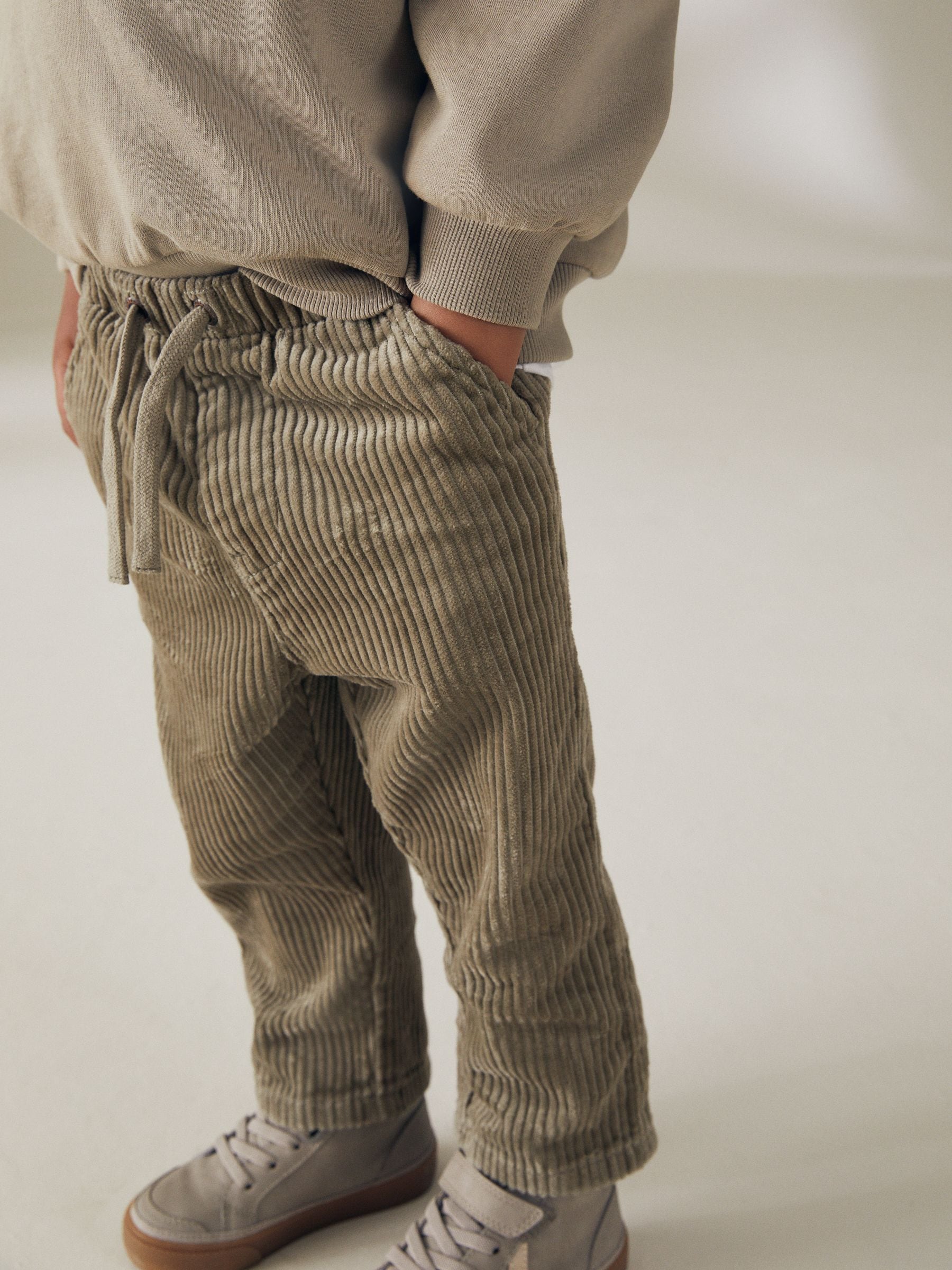 Sage Green Corduroy Pull On 100% Cotton Trousers (3mths-7yrs)