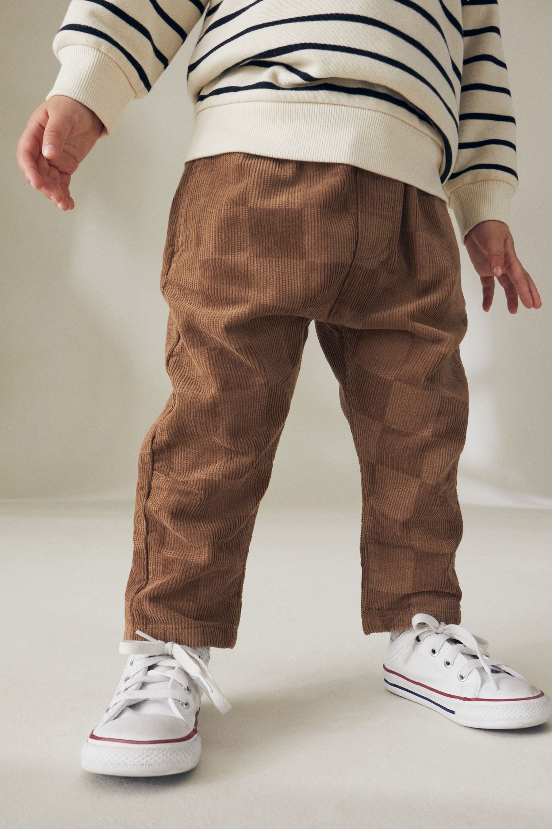 Tan Brown Check Corduroy Pull On 100% Cotton Trousers (3mths-7yrs)