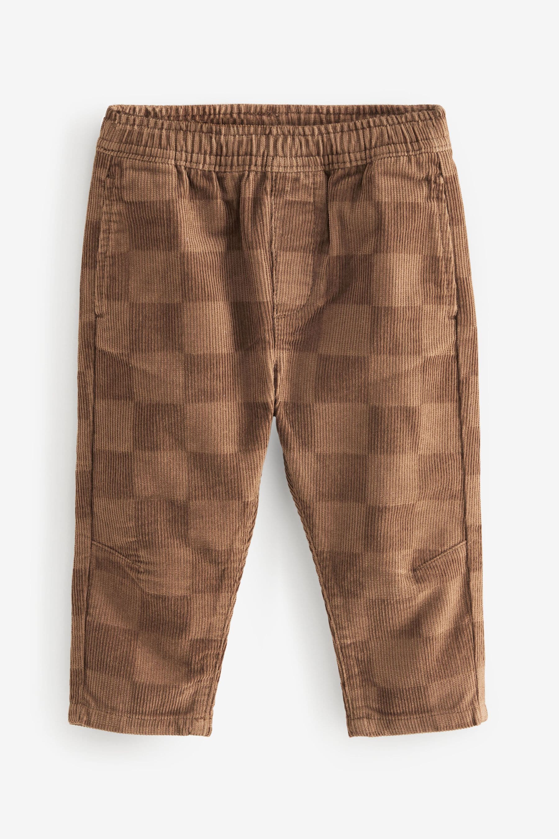 Tan Brown Check Corduroy Pull On 100% Cotton Trousers (3mths-7yrs)