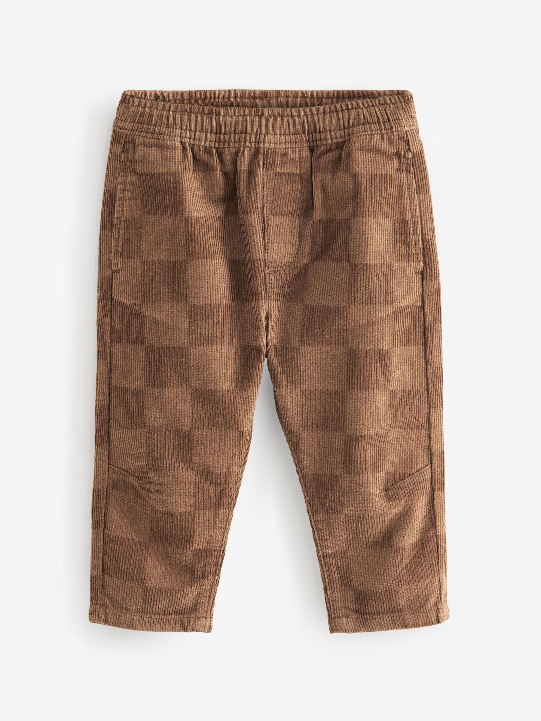 Tan Brown Check Corduroy Pull On 100% Cotton Trousers (3mths-7yrs)