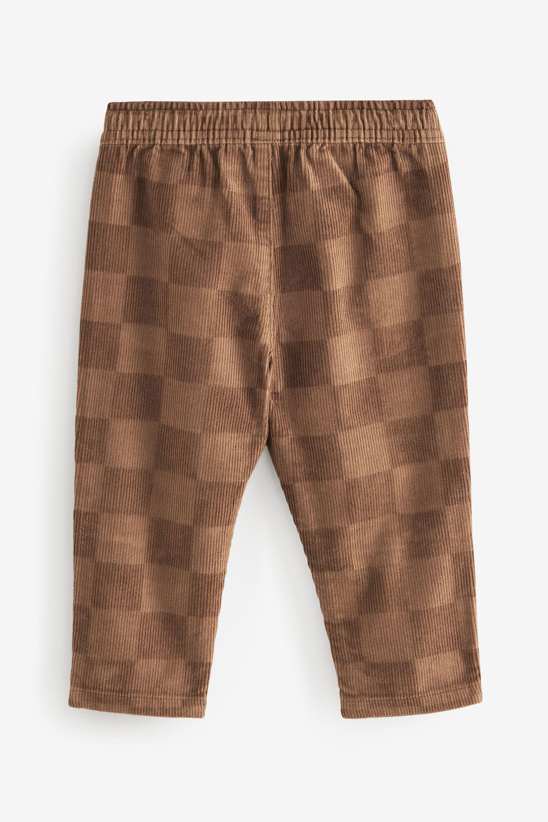 Tan Brown Check Corduroy Pull On 100% Cotton Trousers (3mths-7yrs)