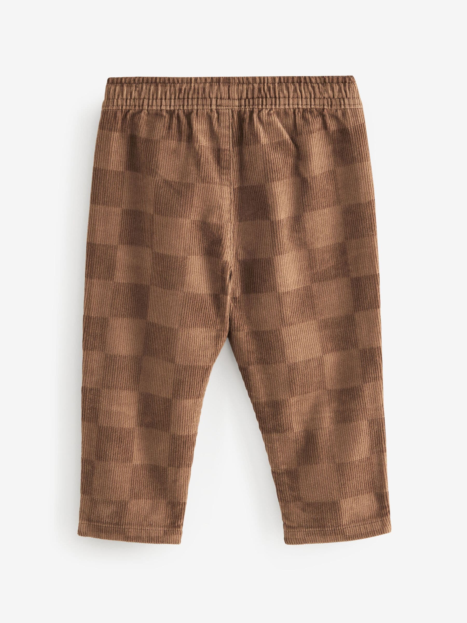 Tan Brown Check Corduroy Pull On 100% Cotton Trousers (3mths-7yrs)