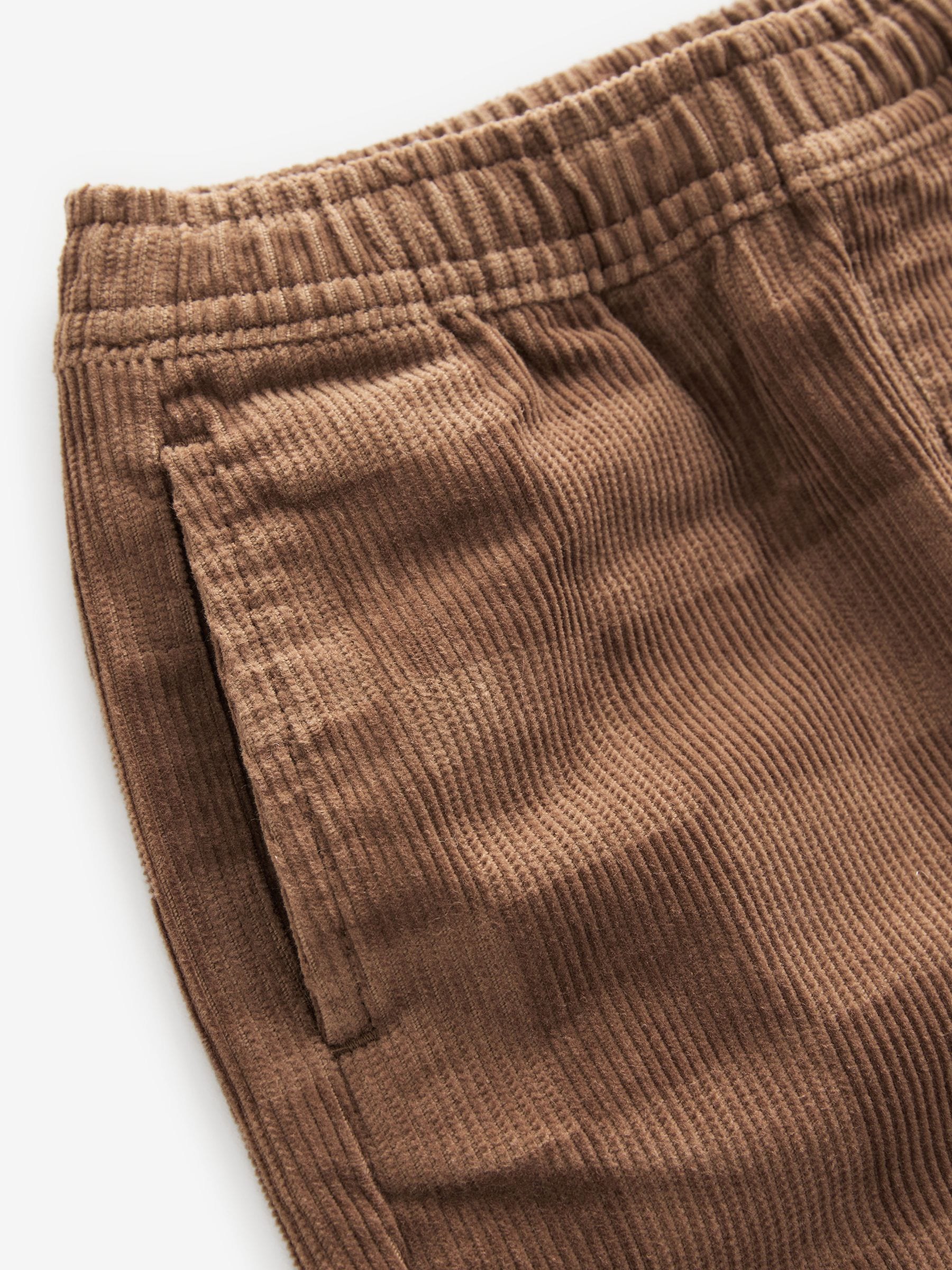 Tan Brown Check Corduroy Pull On 100% Cotton Trousers (3mths-7yrs)