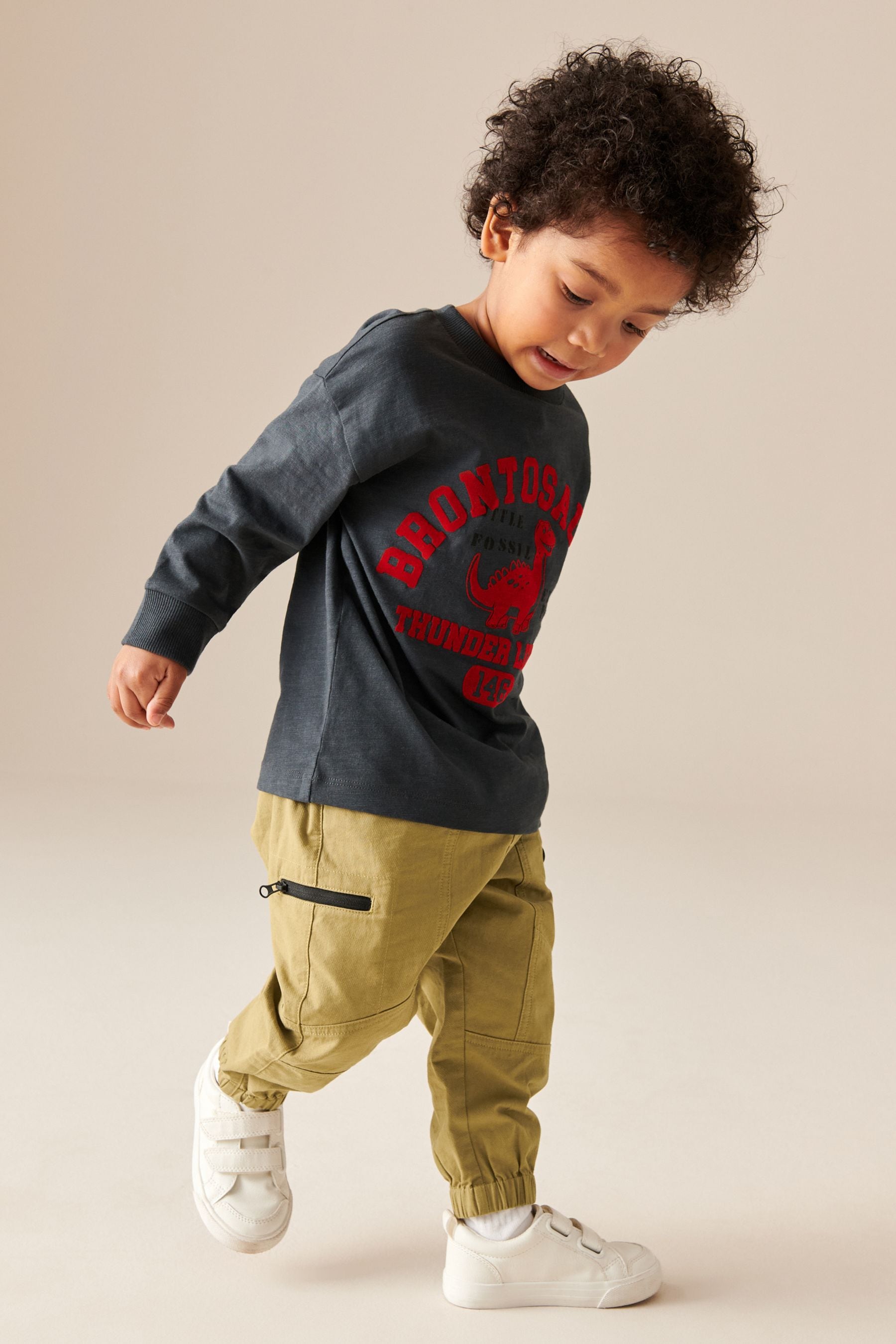 Tan Brown Seam Detail 100% Cotton Cargo Trousers (3mths-7yrs)