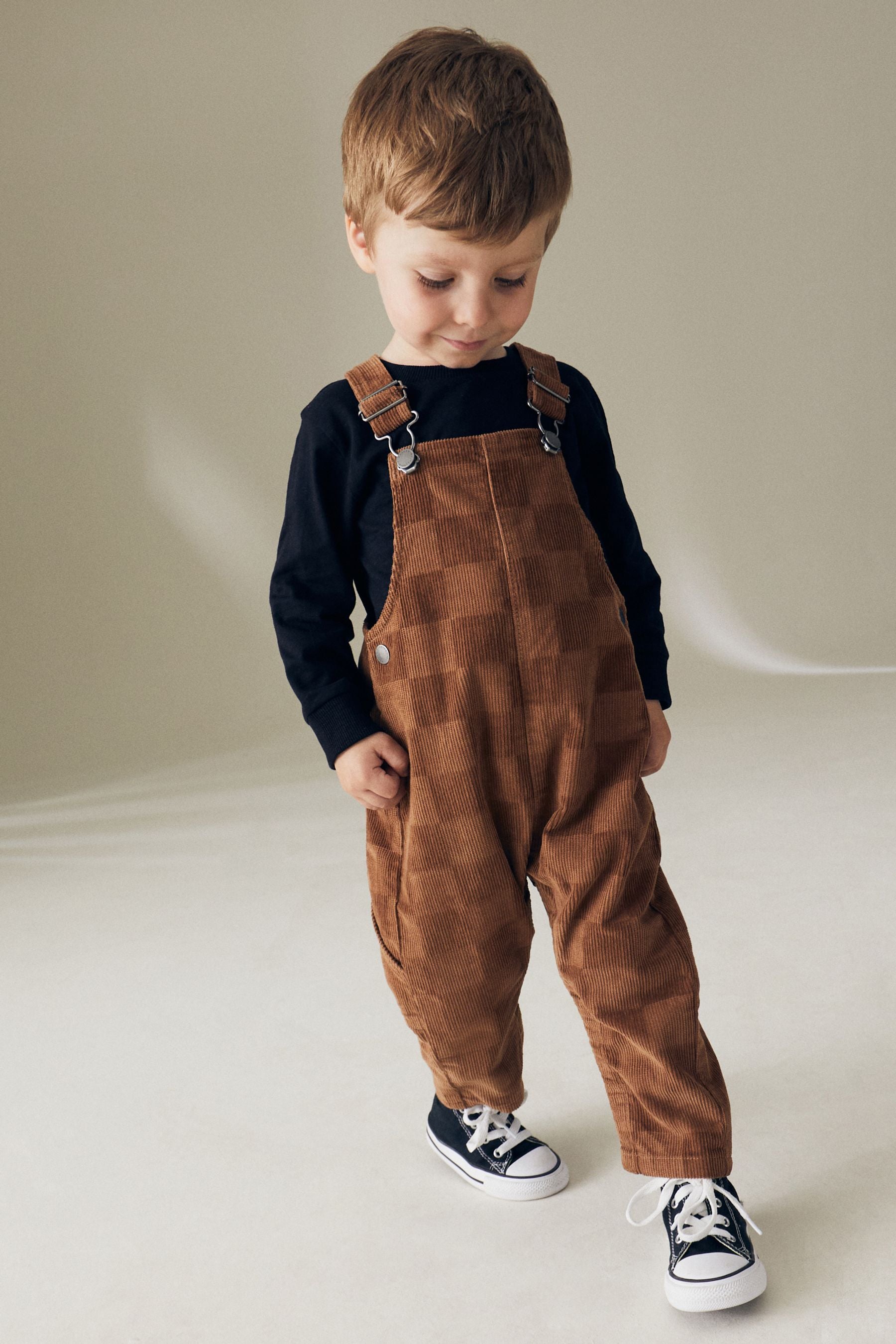 Tan Brown Corduroy Checkerboard 100% Cotton Dungaree (3mths-7yrs)