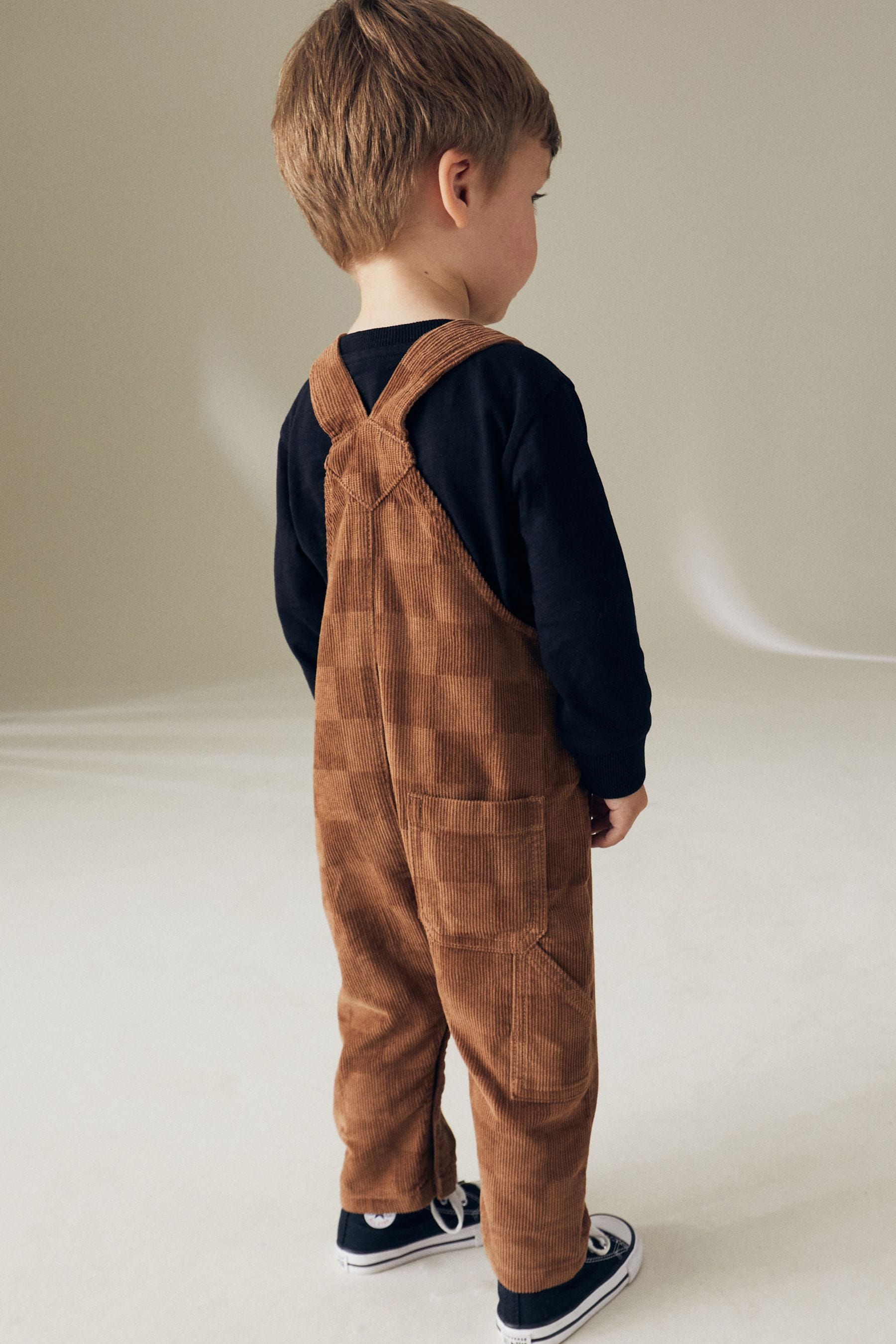 Tan Brown Corduroy Checkerboard 100% Cotton Dungaree (3mths-7yrs)