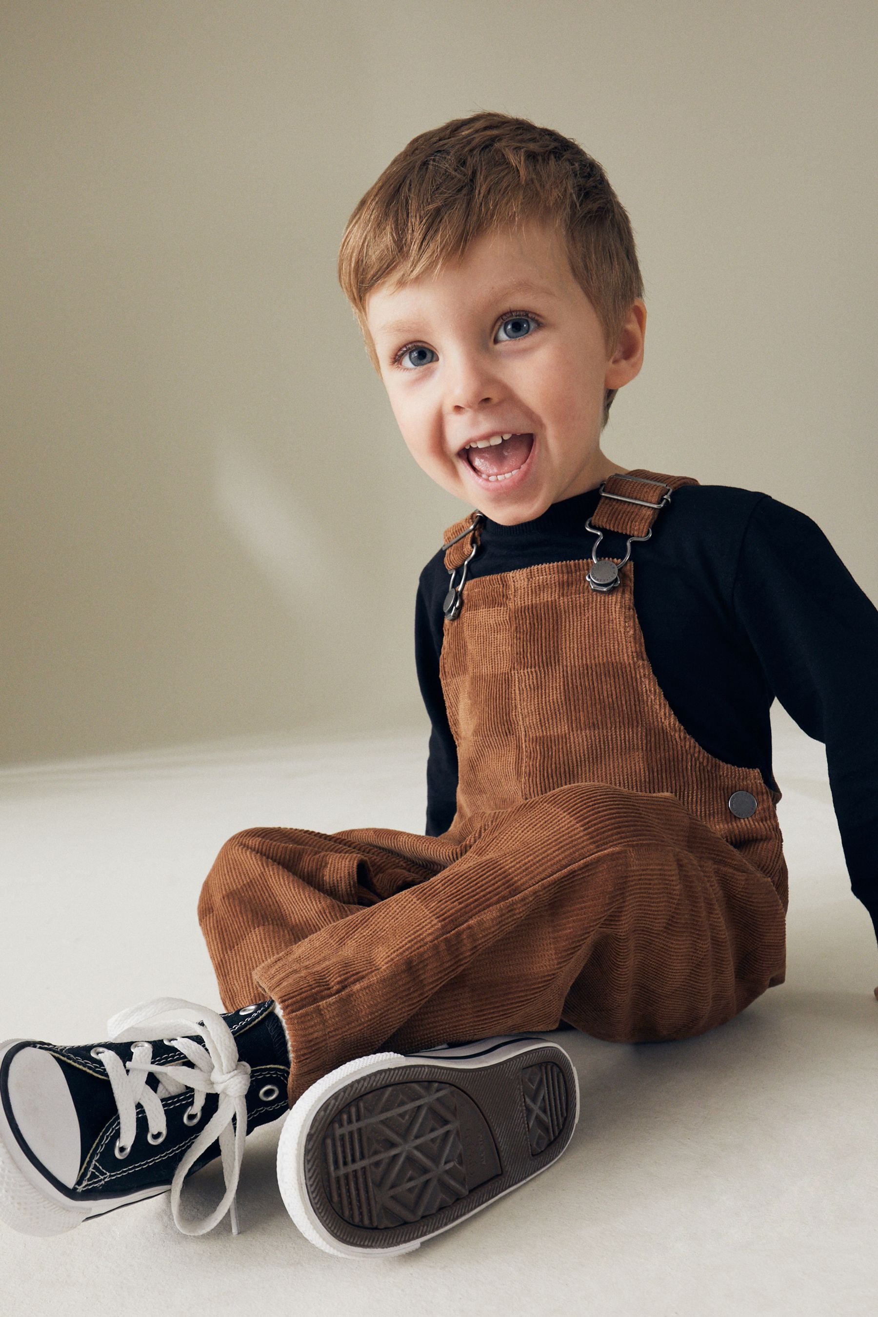 Tan Brown Corduroy Checkerboard 100% Cotton Dungaree (3mths-7yrs)