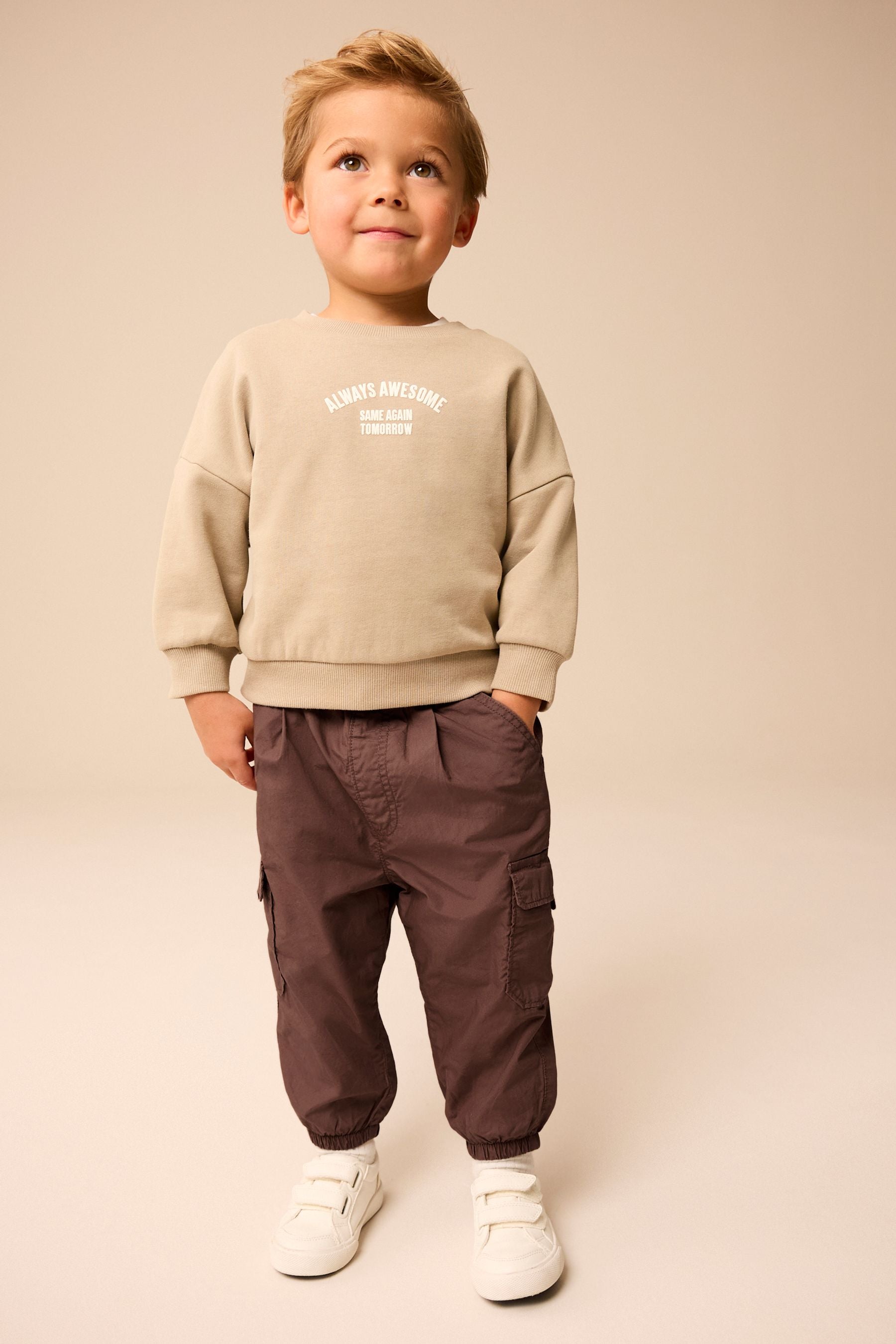 Brown Lined Baggy Cargo Trousers with Toggle (3mths-7yrs)