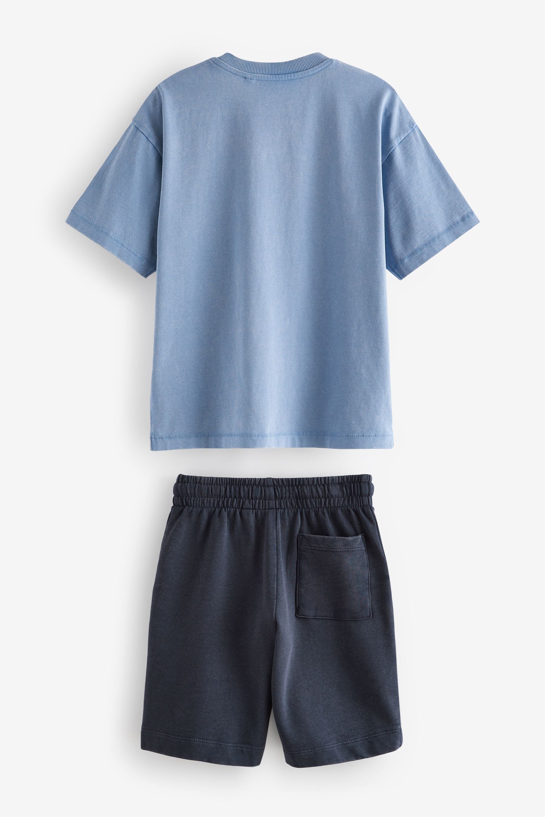 Blue Varsity Washed Short Sleeve 100% Cotton T-Shirt and Shorts Set (3-16yrs)