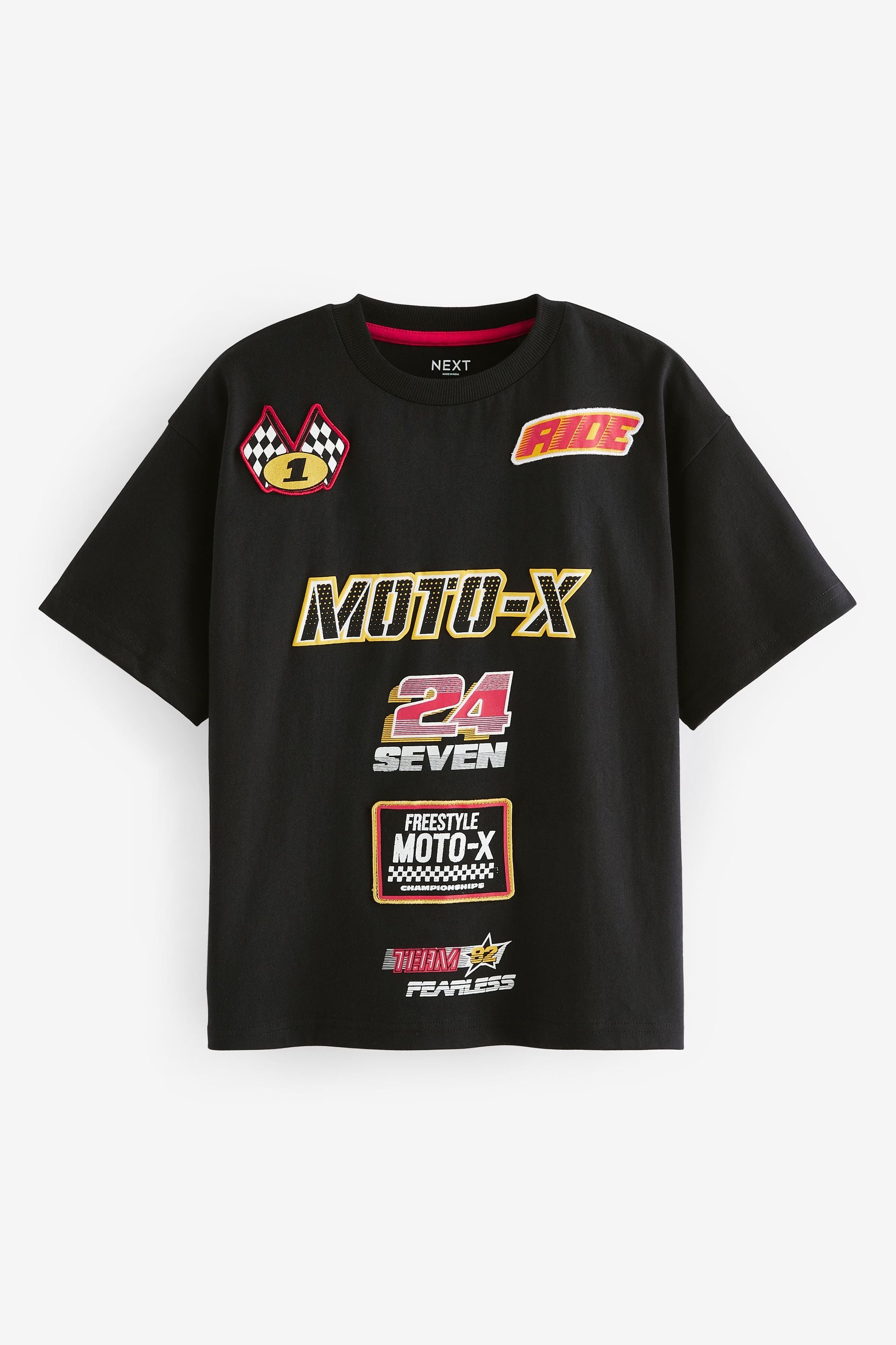 Black Moto Cross Oversized Fit 100% Cotton Short Sleeve Graphic T-Shirt (3-16yrs)