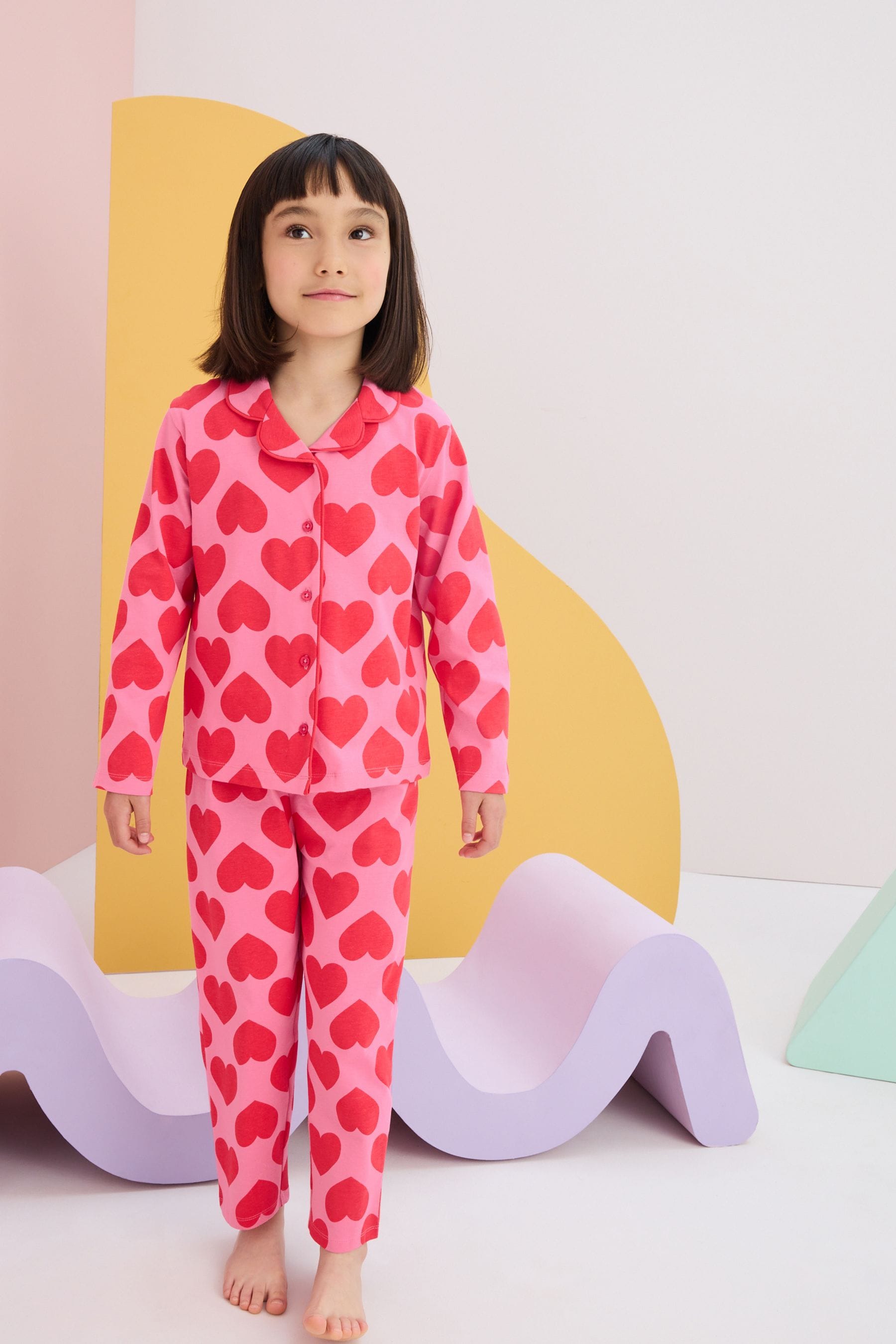 Red/Pink Heart Jersey Button Through Pyjamas (3-16yrs)