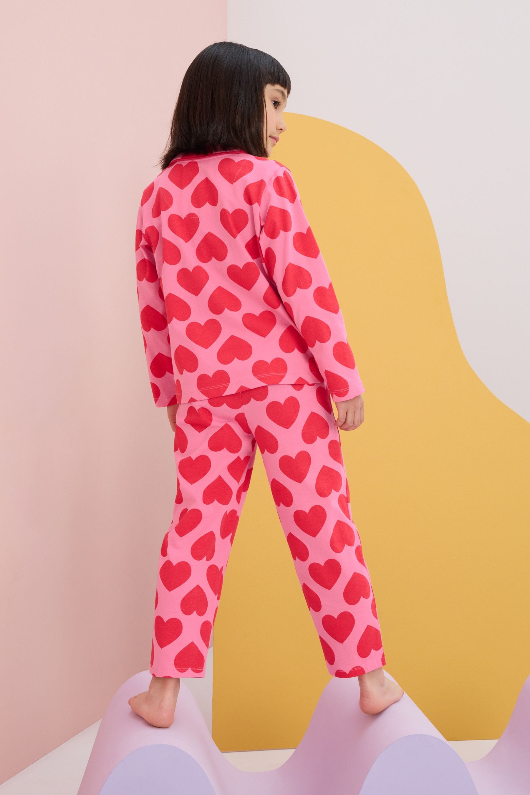 Red/Pink Heart Jersey Button Through Pyjamas (3-16yrs)