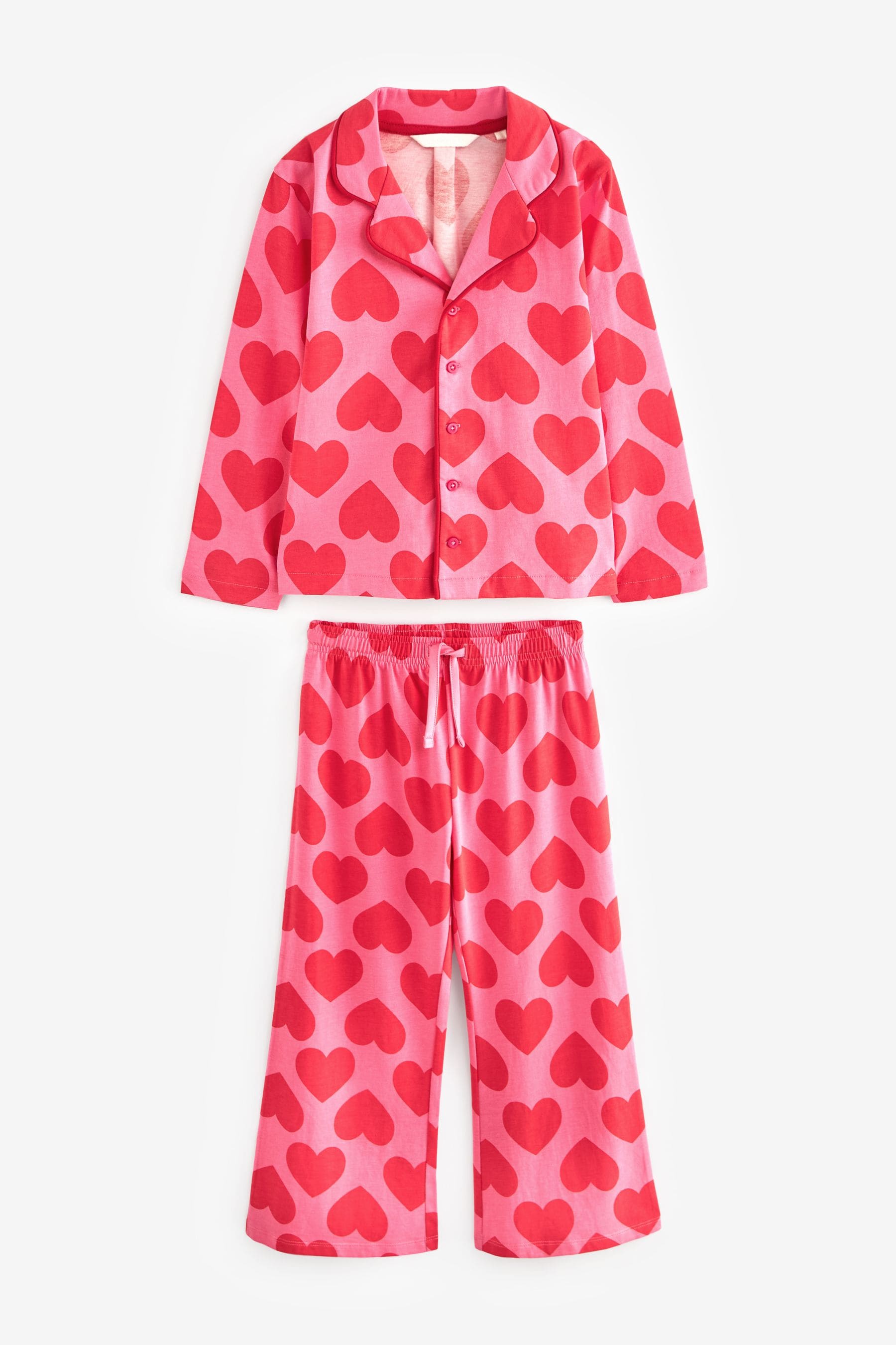 Red/Pink Heart Jersey Button Through Pyjamas (3-16yrs)