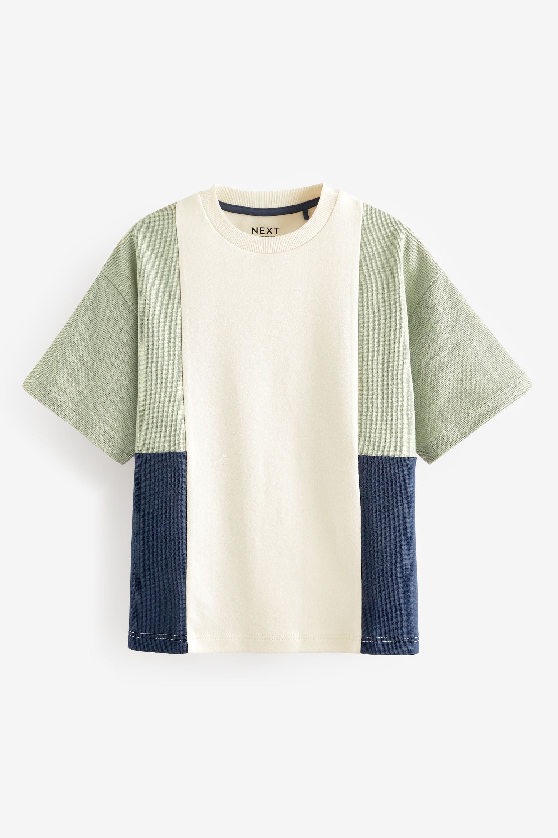 Green/ Ecru Oversized 100% Cotton Short Sleeve Colourblock T-Shirt (3-16yrs)