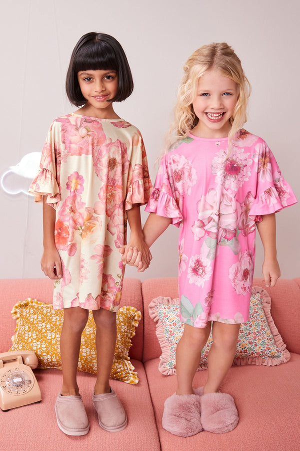 Pink/Cream Floral Nighties 2 Pack (2-16yrs)