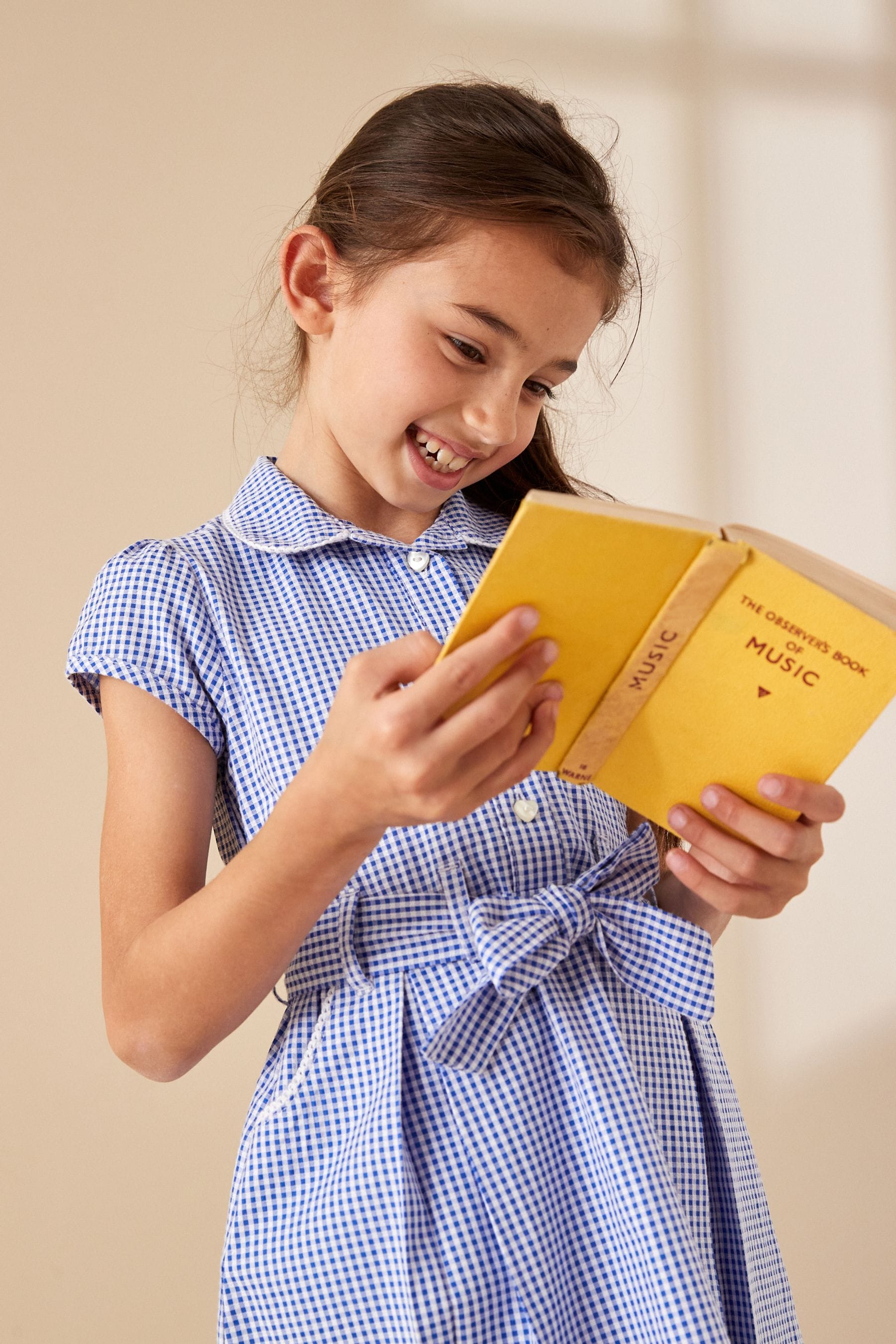 Mid Blue Gingham 100% Cotton Rich Belted School Dress With Scrunchie (3-14yrs)