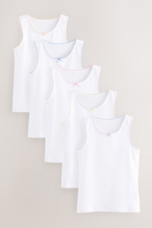 White Heart Lace Trim Vests 5 Pack (1.5-16yrs)