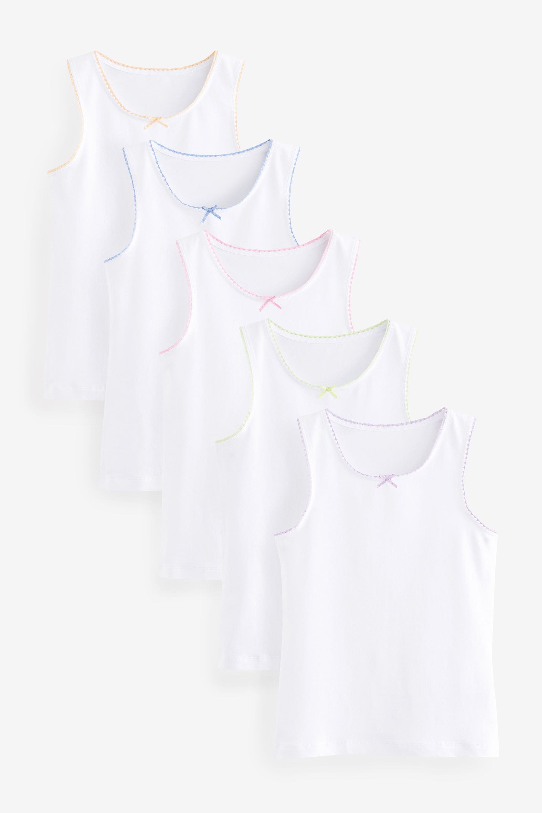 White Heart Lace Trim Vests 5 Pack (1.5-16yrs)