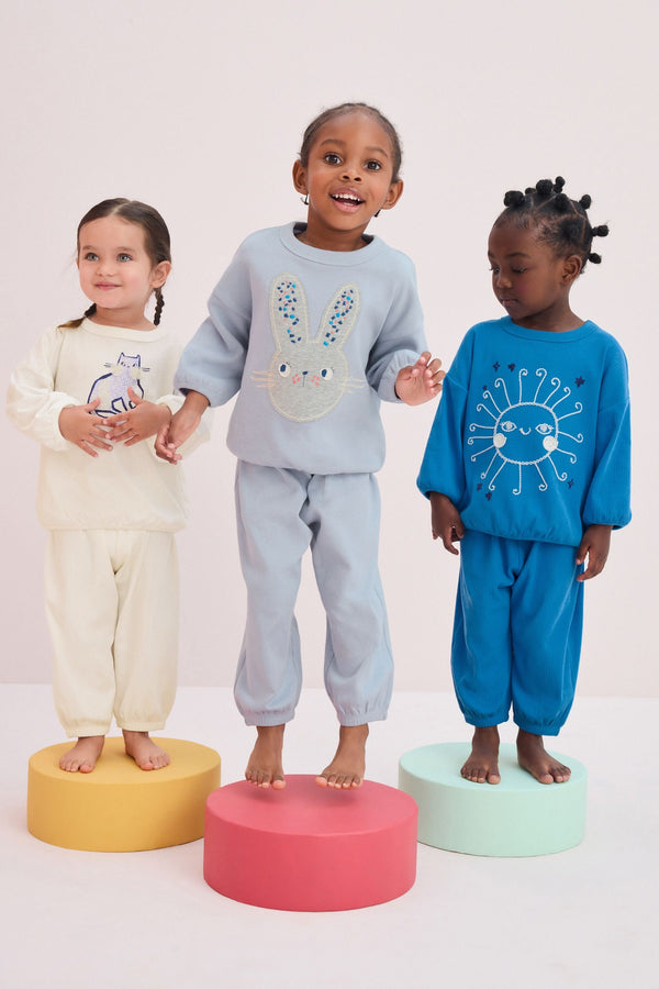 Blue/Cream Character Jogger 100% Cotton Pyjamas 3 Pack (9mths-11yrs)